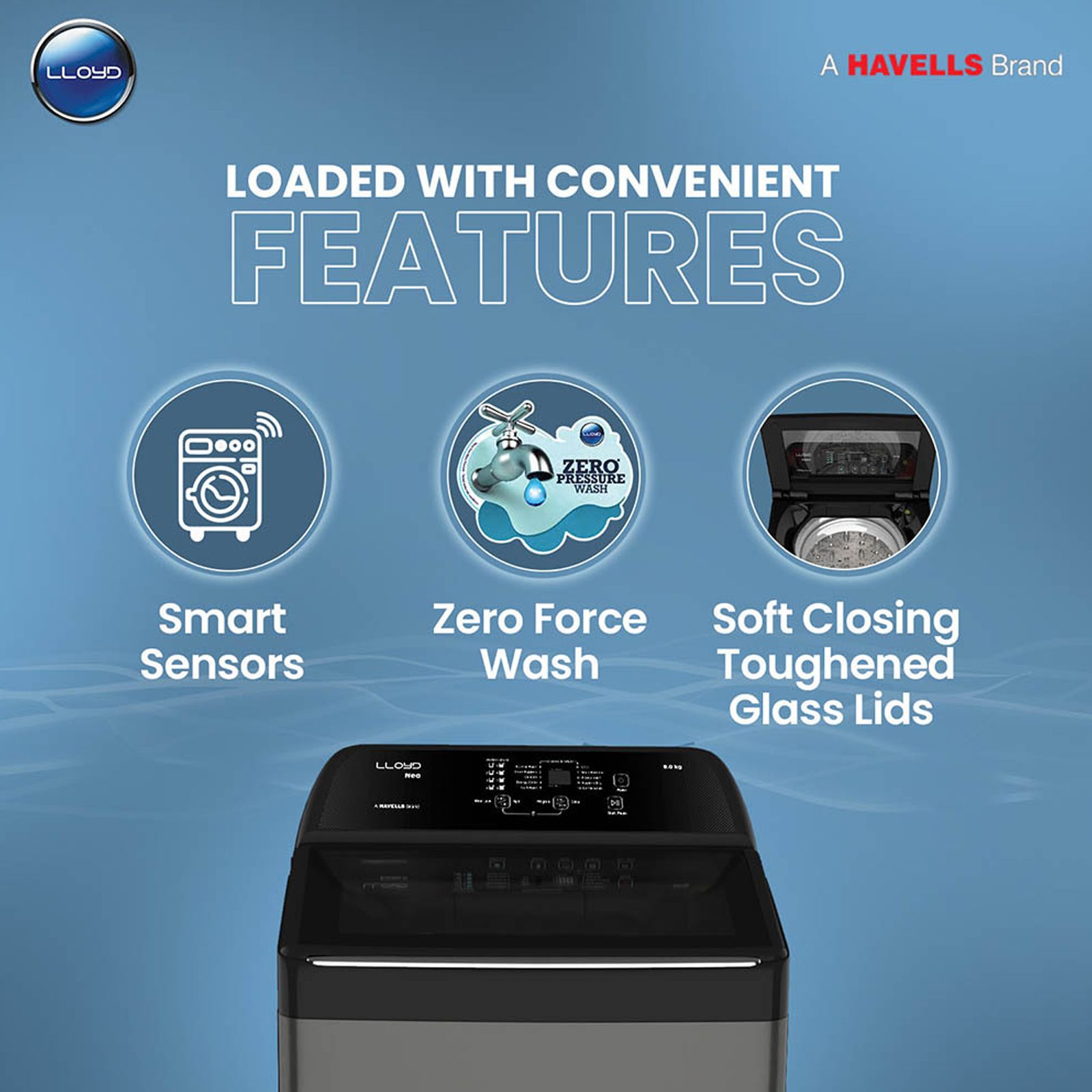 LLOYD 8 kg 5 Star Fully Automatic Top Load Washing Machine (NEO-H, GLWMT80GMBNH, In-built Heater, Mid Black and Black With Chrome)_9