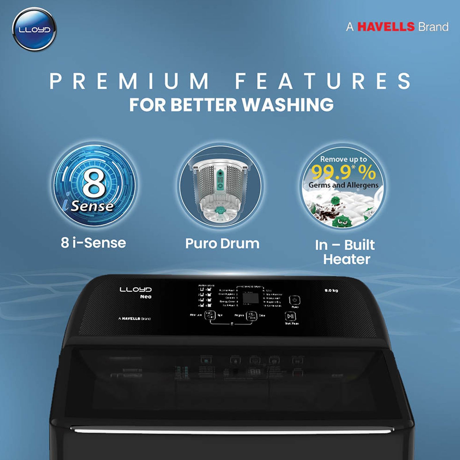 LLOYD 8 kg 5 Star Fully Automatic Top Load Washing Machine (NEO-H, GLWMT80GMBNH, In-built Heater, Mid Black and Black With Chrome)_10