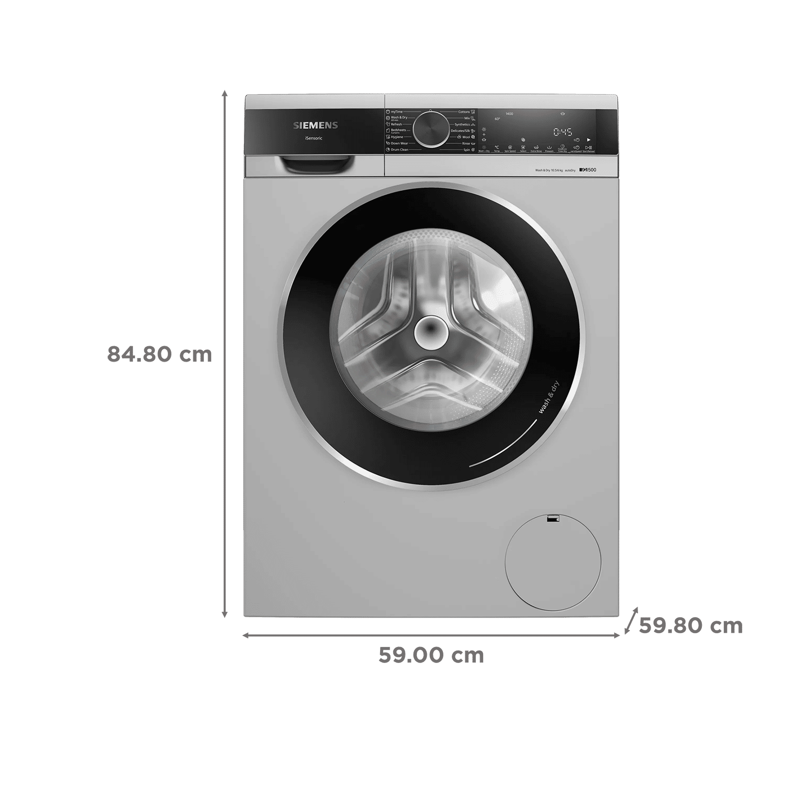 SIEMENS iQ500 10.5 kg/6 kg Fully Automatic Front Load Washer Dryer Combo (Multiple Water Protection, WN64A2U9IN, Silver)_2