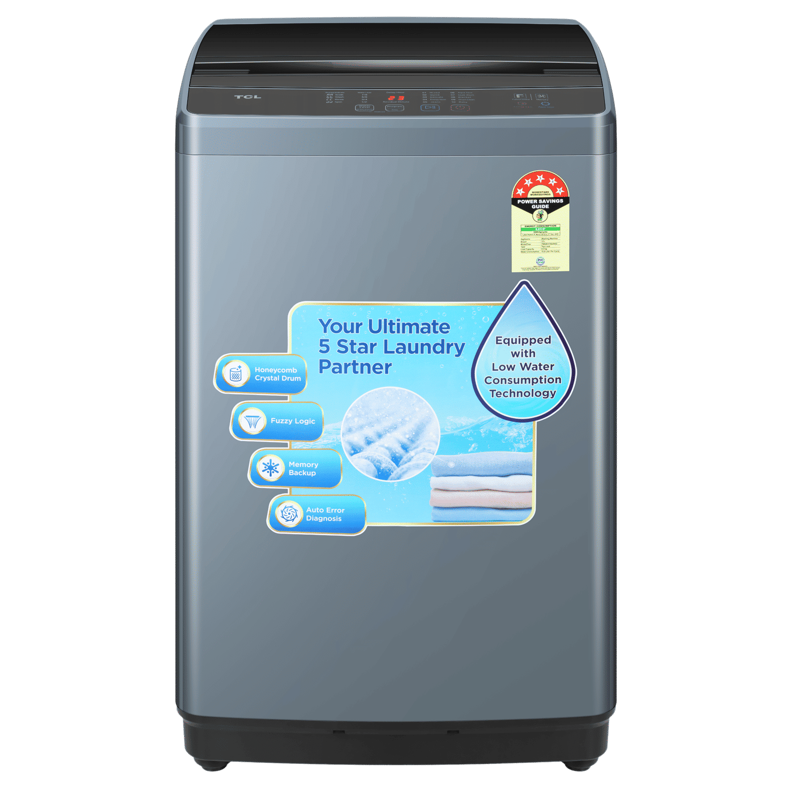 TCL 6.5 kg 5 Star Fully Automatic Top Load Washing Machine (F103, F3065TLG, Water Blow Pulsator, Dark Grey)_1
