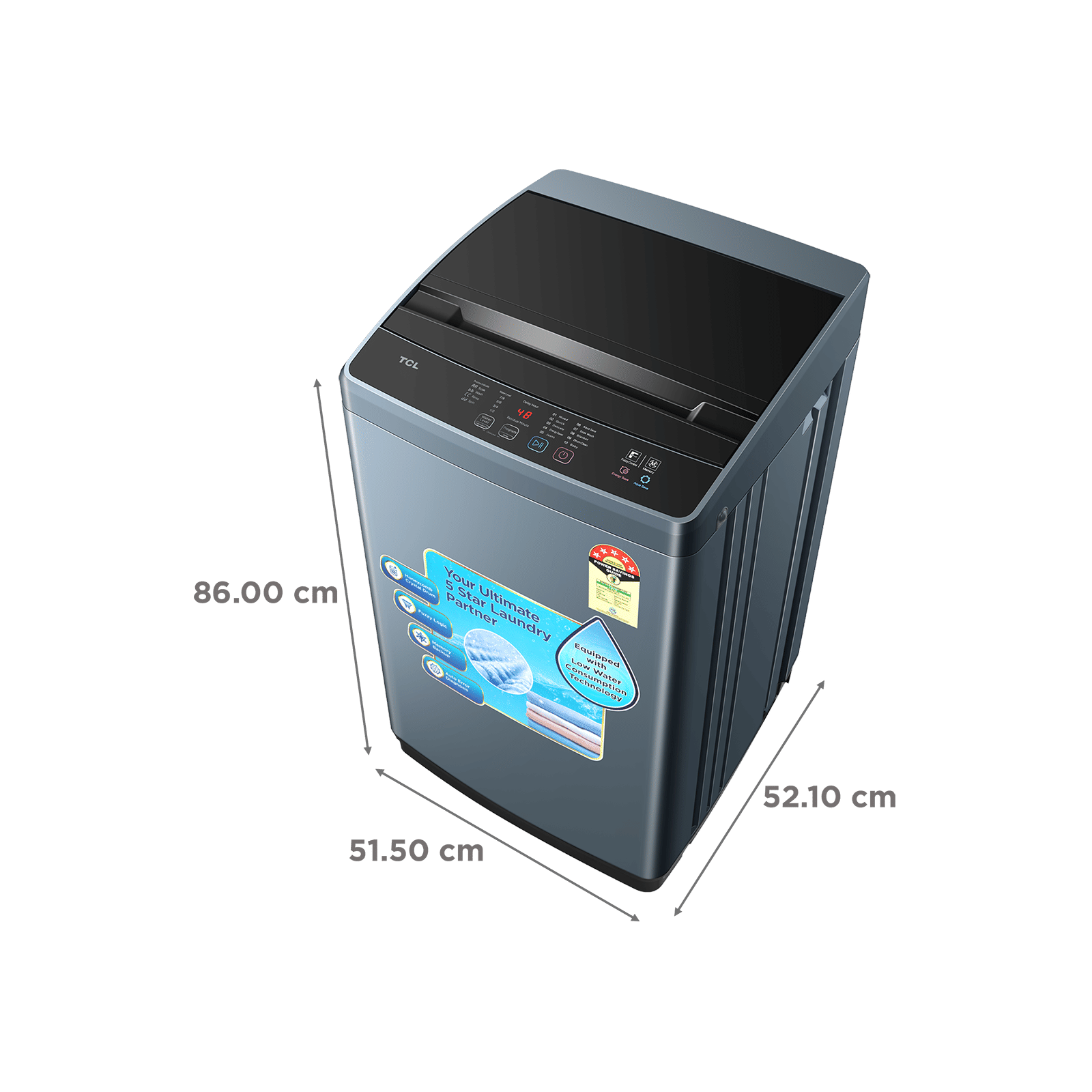 TCL 6.5 kg 5 Star Fully Automatic Top Load Washing Machine (F103, F3065TLG, Water Blow Pulsator, Dark Grey)_3