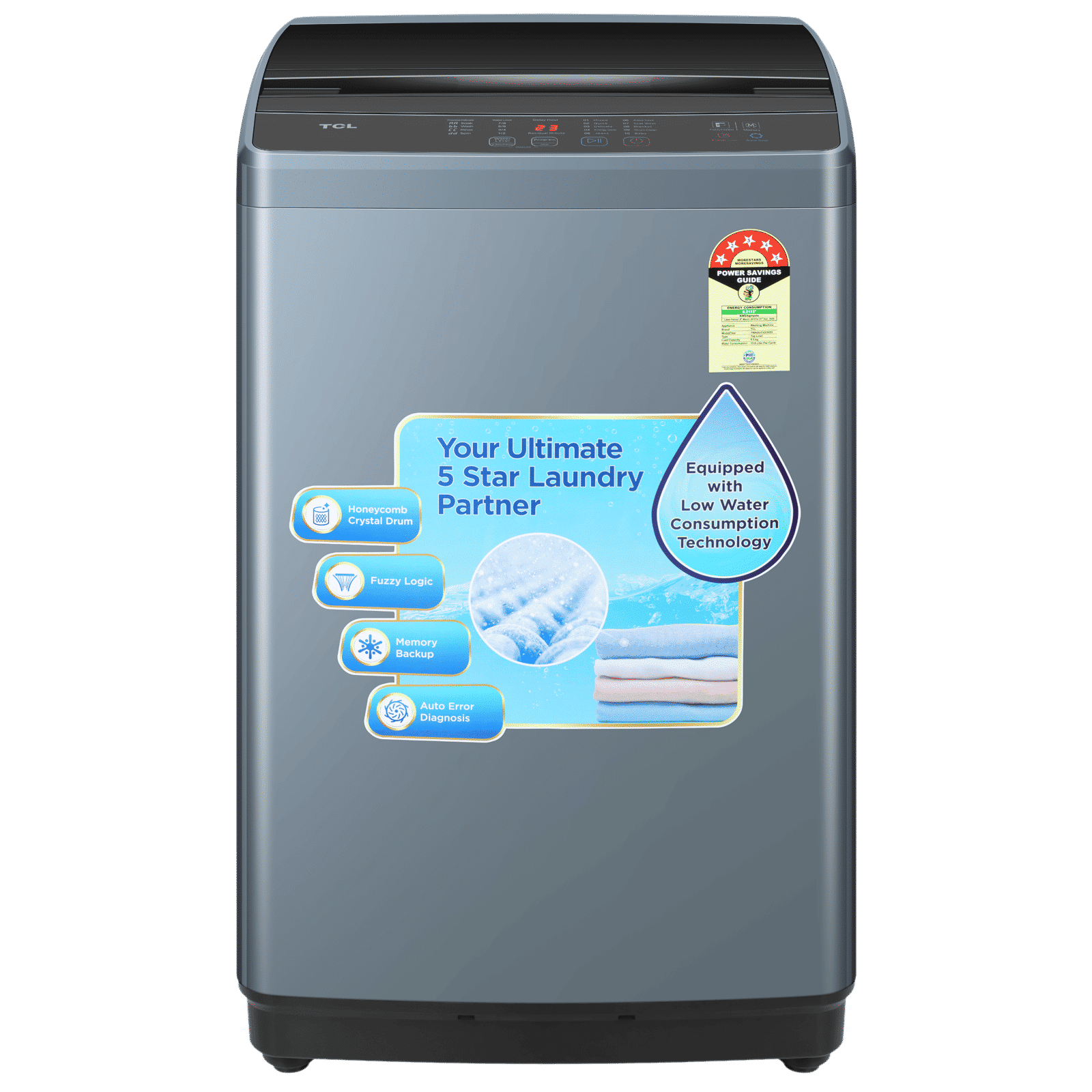 TCL 7.5 kg 5 Star Fully Automatic Top Load Washing Machine (F103, F3075TLG, Water Blow Pulsator, Dark Grey) TCL 7.5 kg 5 Star Fully Automatic Top Load Washing Machine (F103, F3075TLG, Water Blow Pulsator, Dark Grey)_1