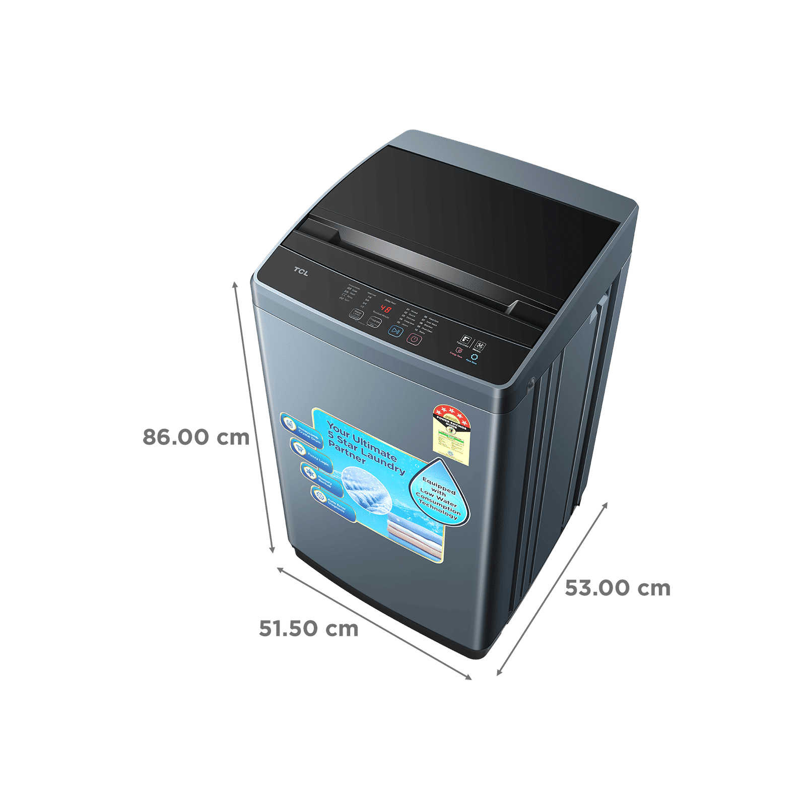 TCL 7.5 kg 5 Star Fully Automatic Top Load Washing Machine (F103, F3075TLG, Water Blow Pulsator, Dark Grey) TCL 7.5 kg 5 Star Fully Automatic Top Load Washing Machine (F103, F3075TLG, Water Blow Pulsator, Dark Grey)_3