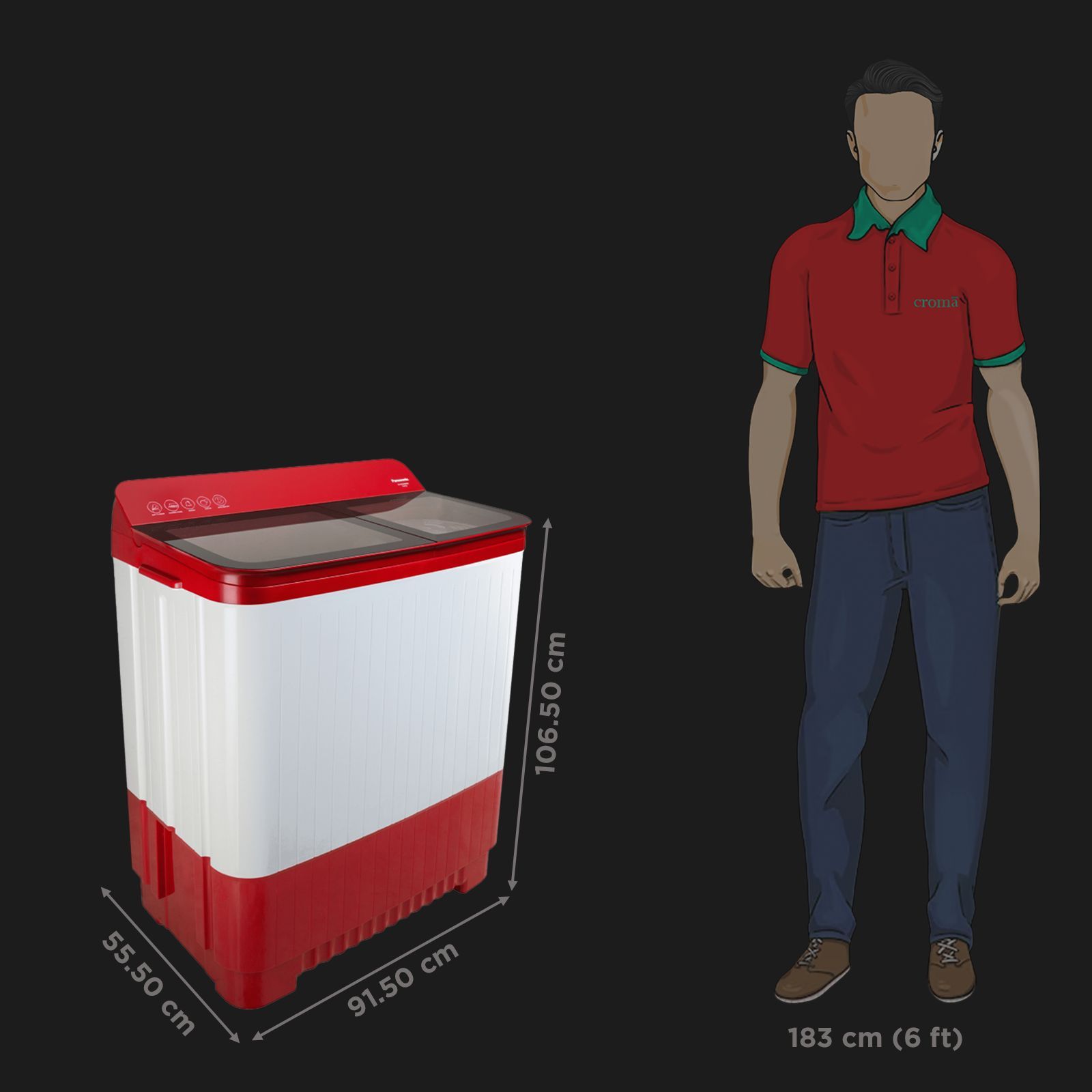 Panasonic 12 kg 5 Star Semi Automatic Washing Machine with Active Foam System (H6, NA-W120H6RRB, Red)_2