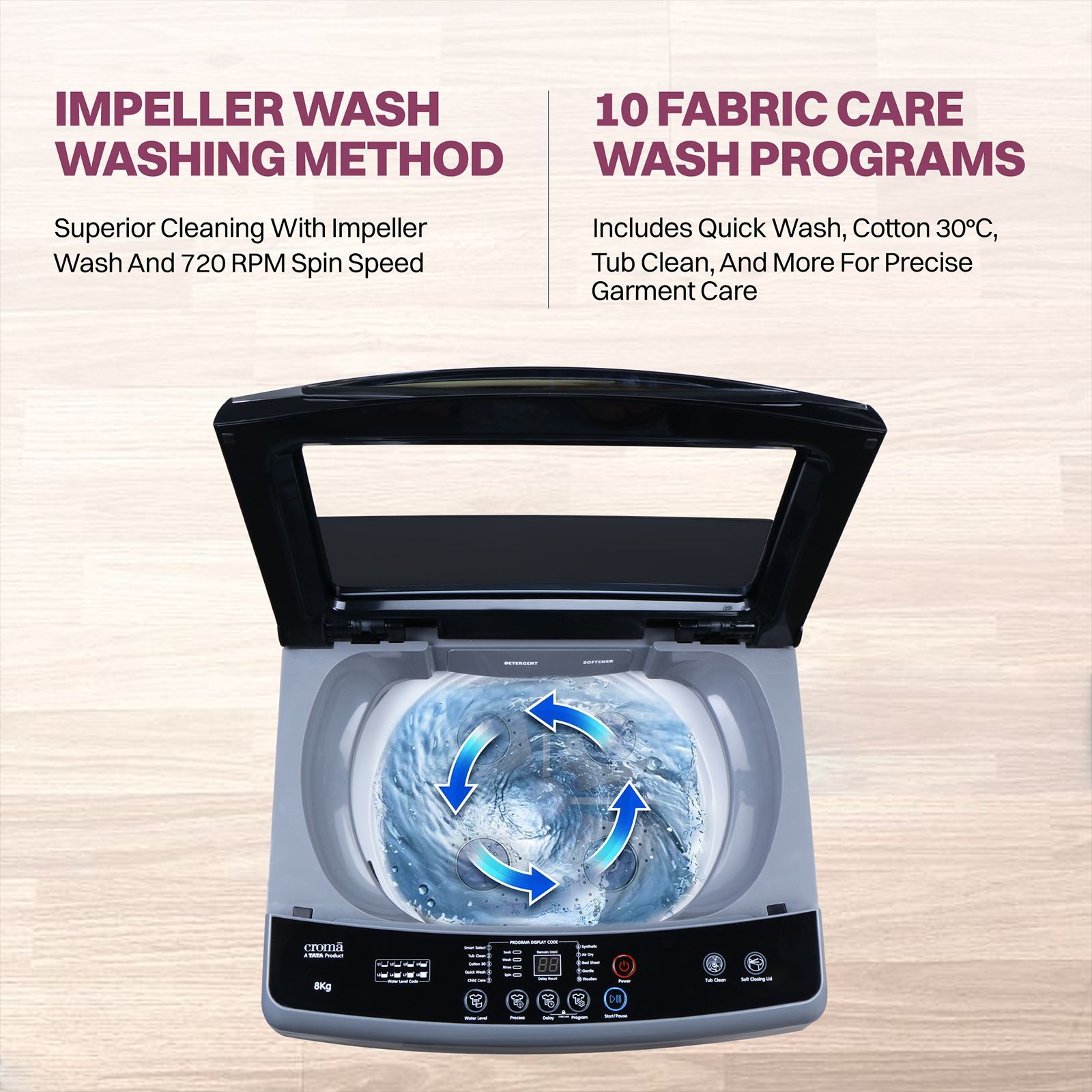 Croma 8 kg 5 Star Fully Automatic Top Load Washing Machine (CRLW080FAF264505, Pulsator Wash Technology, Inox Grey)_14