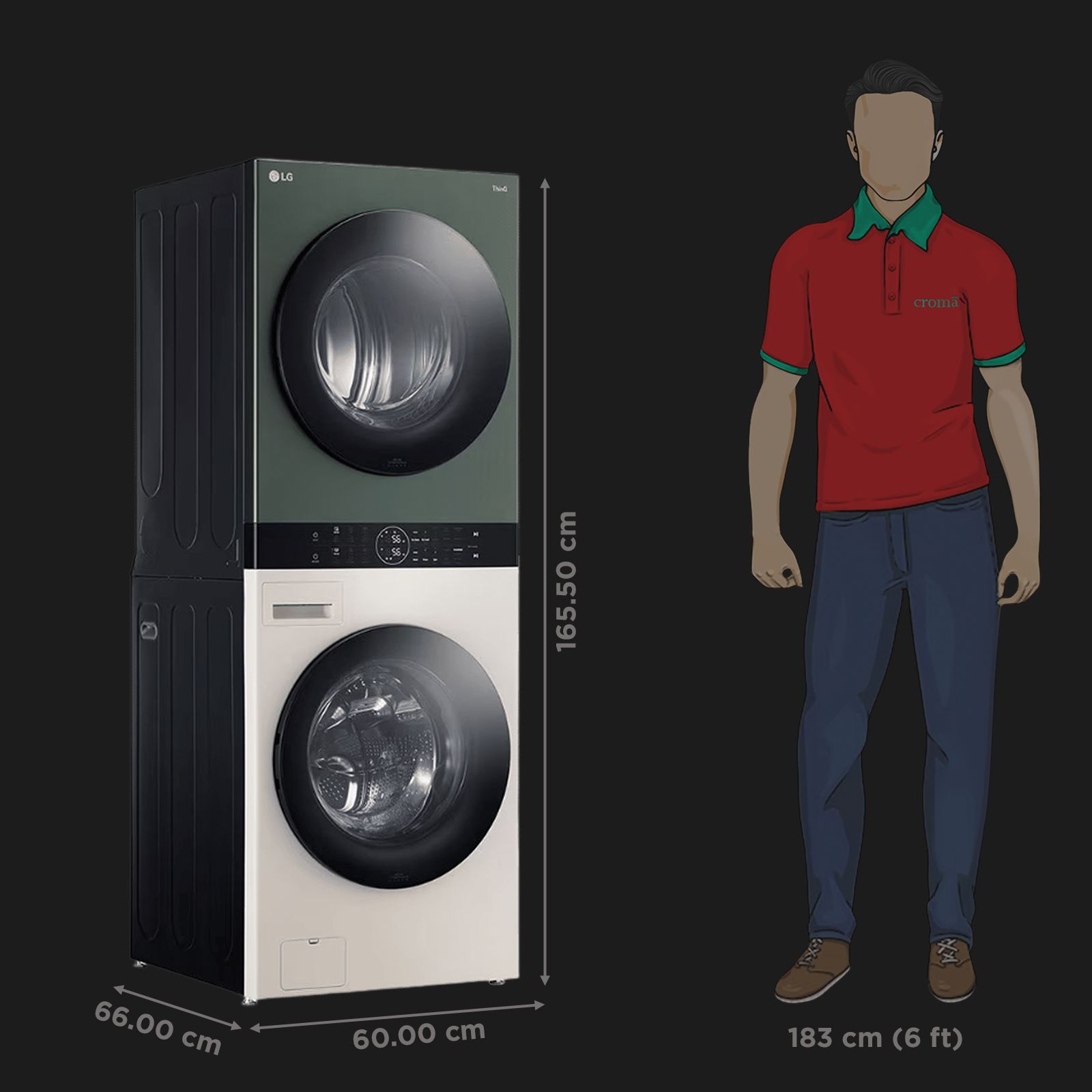 LG WashTower 13 kg/10 kg Fully Automatic Front Load Washer Dryer Combo (AI Direct Drive, FWT1310BG.ABGQEIL, Green and Beige)_2