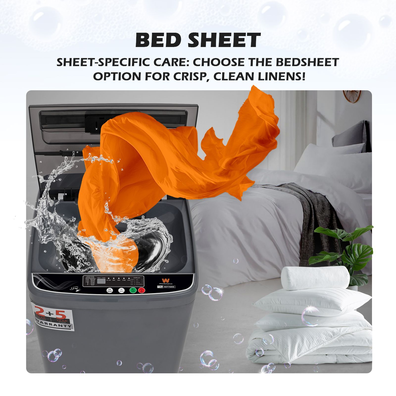 White Westinghouse 7.5 kg 5 Star Fully Automatic Top Load Washing Machine (HDT7500S, Water Reserve Technology, Grey)_10