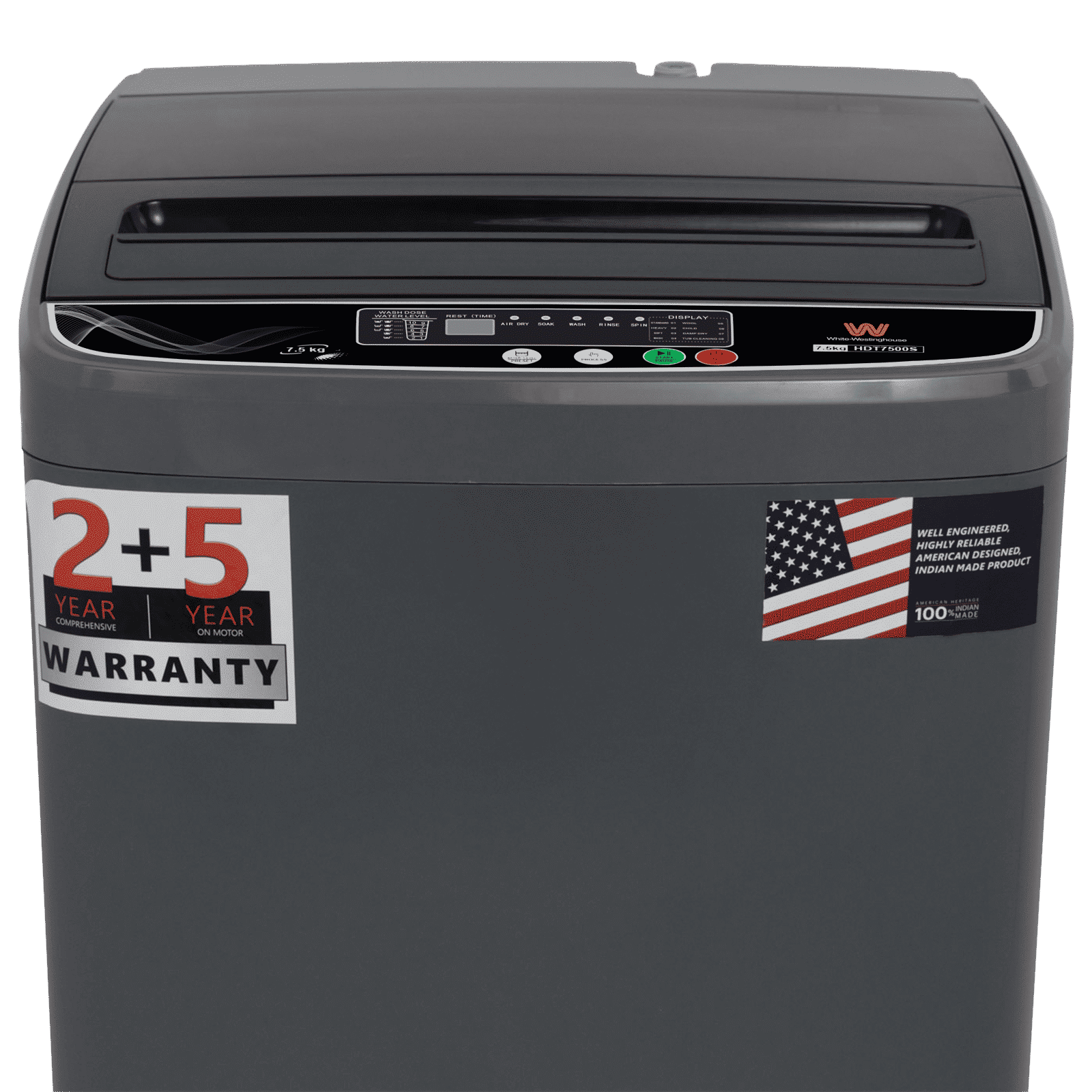 White Westinghouse 7.5 kg 5 Star Fully Automatic Top Load Washing Machine (HDT7500S, Water Reserve Technology, Grey)_4
