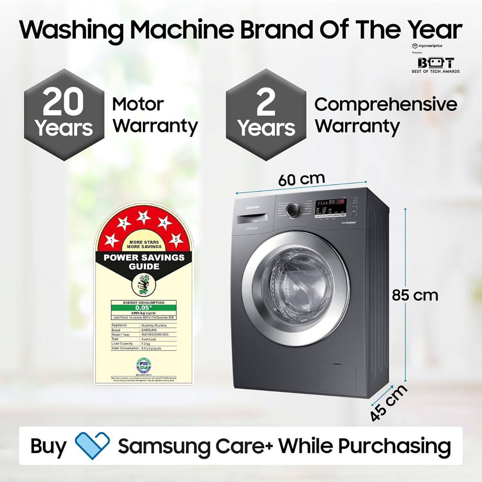 SAMSUNG 7 kg 5 Star Inverter Fully Automatic Front Load Washing Machine (WW70R22EK0X/TL, Eco Bubble Technology, Inox Grey)_14