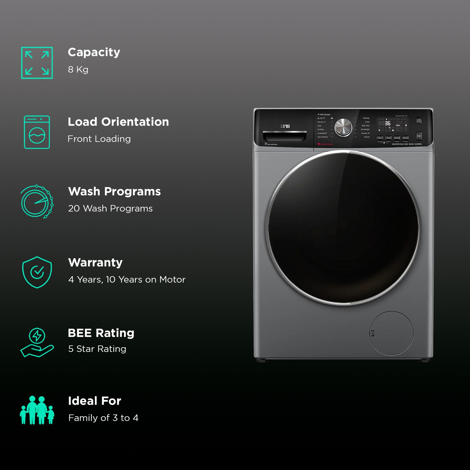 IFB 8 kg 5 Star Inverter Fully Automatic Front Load Washing Machine (Senator Plus MSC 8014, Eco Inverter Motor, Metallic Silver)_2