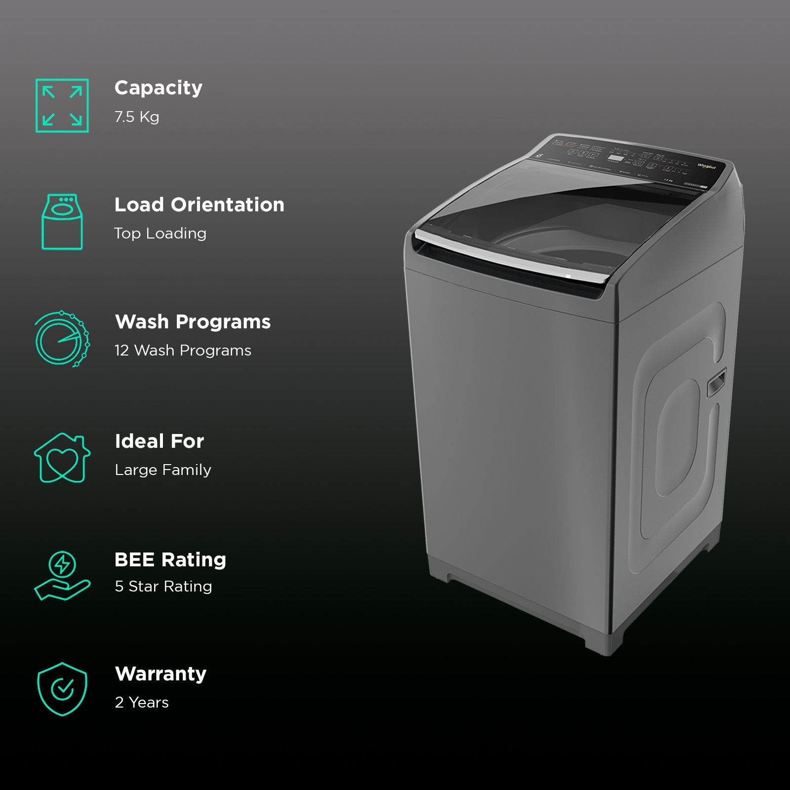 Whirlpool 7.5 kg 5 Star Fully Automatic Top Load Washing Machine (StainWash Pro, 31631, In-built Heater, Grey) Whirlpool 7.5 kg 5 Star Fully Automatic Top Load Washing Machine (StainWash Pro, 31631, In-built Heater, Grey)_2