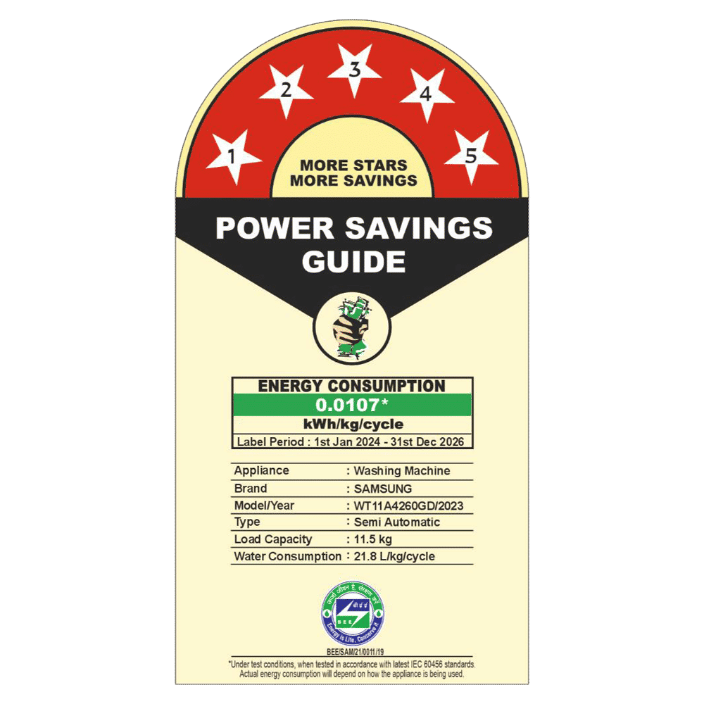 SAMSUNG 11.5 kg 5 Star Semi Automatic Washing Machine with Hexa Storm Pulsator (WT11A4260GD/TL, Dark Grey)_15