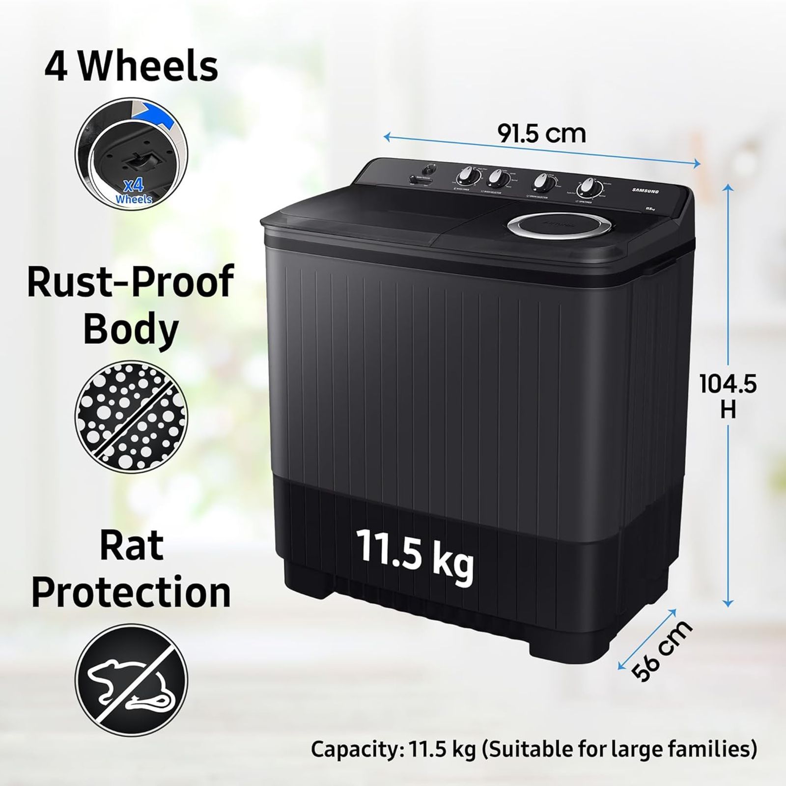 SAMSUNG 11.5 kg 5 Star Semi Automatic Washing Machine with Hexa Storm Pulsator (WT11A4260GD/TL, Dark Grey)_19