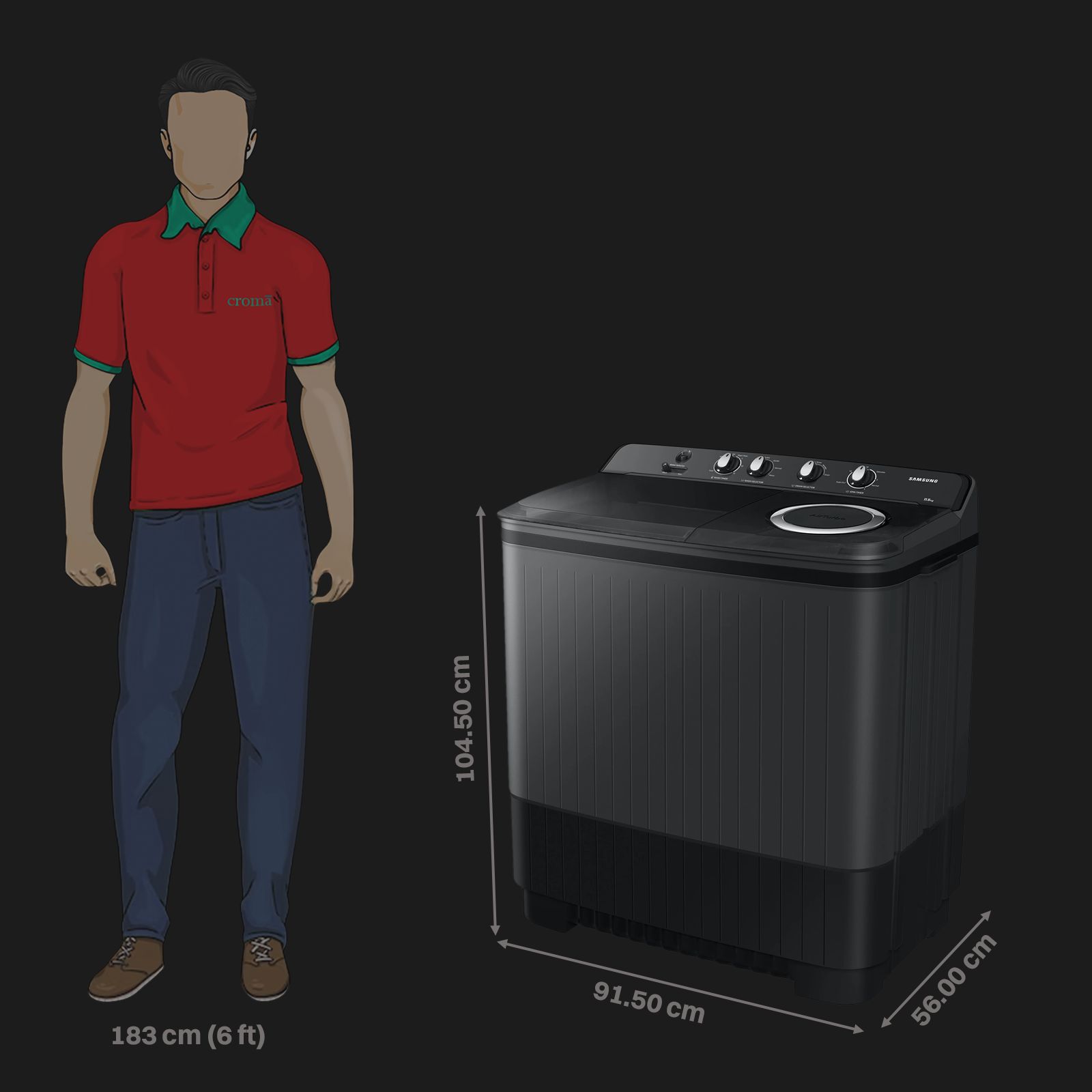 SAMSUNG 11.5 kg 5 Star Semi Automatic Washing Machine with Hexa Storm Pulsator (WT11A4260GD/TL, Dark Grey)_3