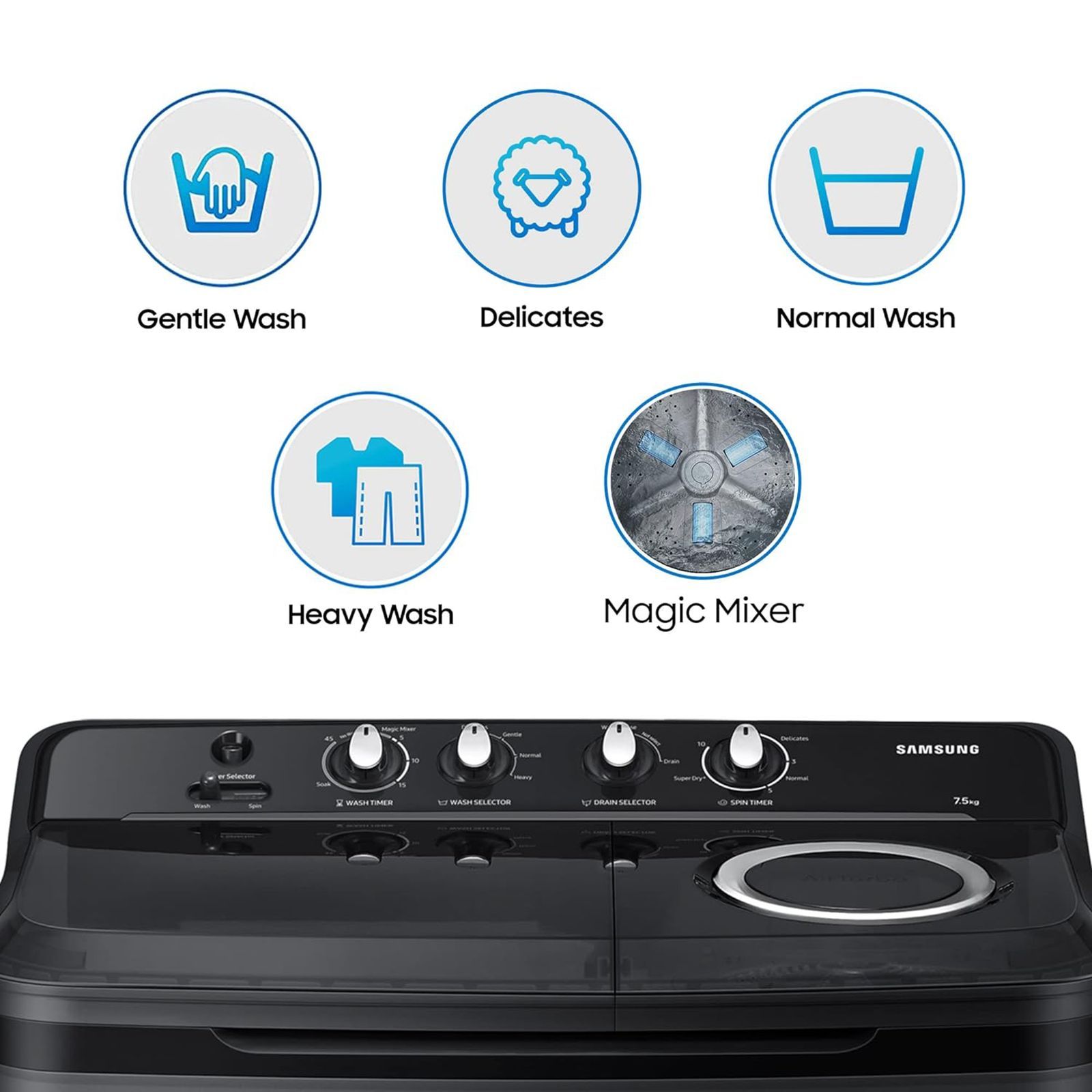 SAMSUNG 7.5 kg 5 Star Semi Automatic Washing Machine with Hexa Storm Pulsator (WT75B3200GD/TL, Dark Grey)_12