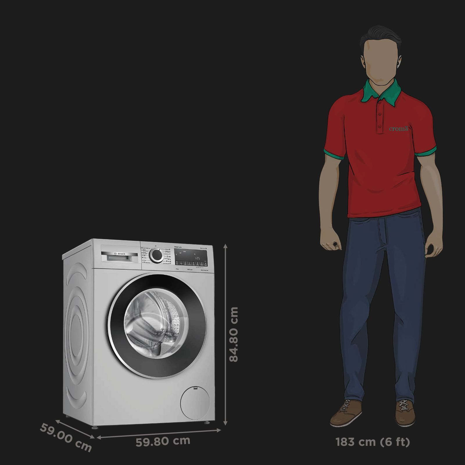 BOSCH 8 kg Fully Automatic Front Load Washing Machine (Series 6, WGA1340SIN, Auto Stain Removal, Silver)_3