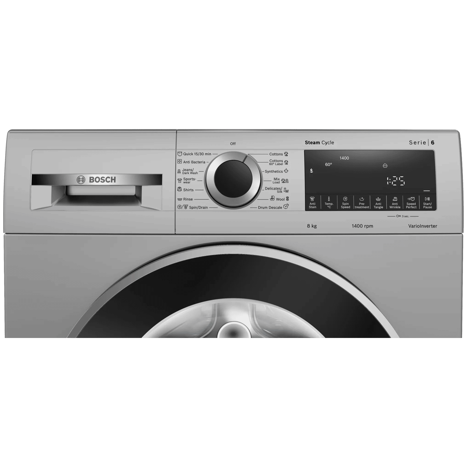 BOSCH 8 kg Fully Automatic Front Load Washing Machine (Series 6, WGA1340SIN, Auto Stain Removal, Silver)_4