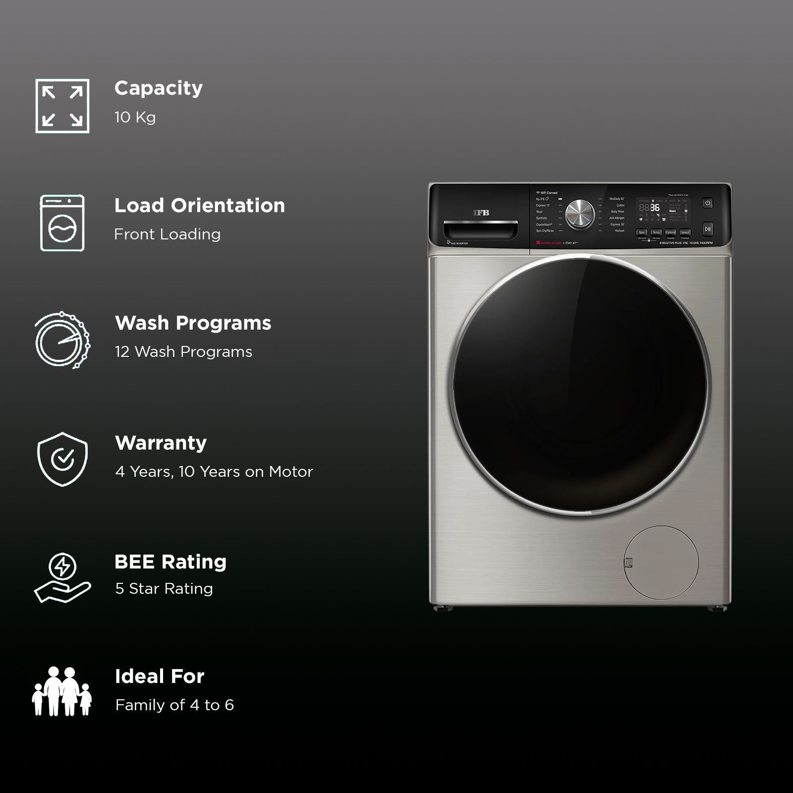 IFB 10 kg 5 Star Wi-Fi Inverter Fully Automatic Front Load Washing Machine (Executive Plus VSC 1014, Oxyjet Technology, STS VCM)_2