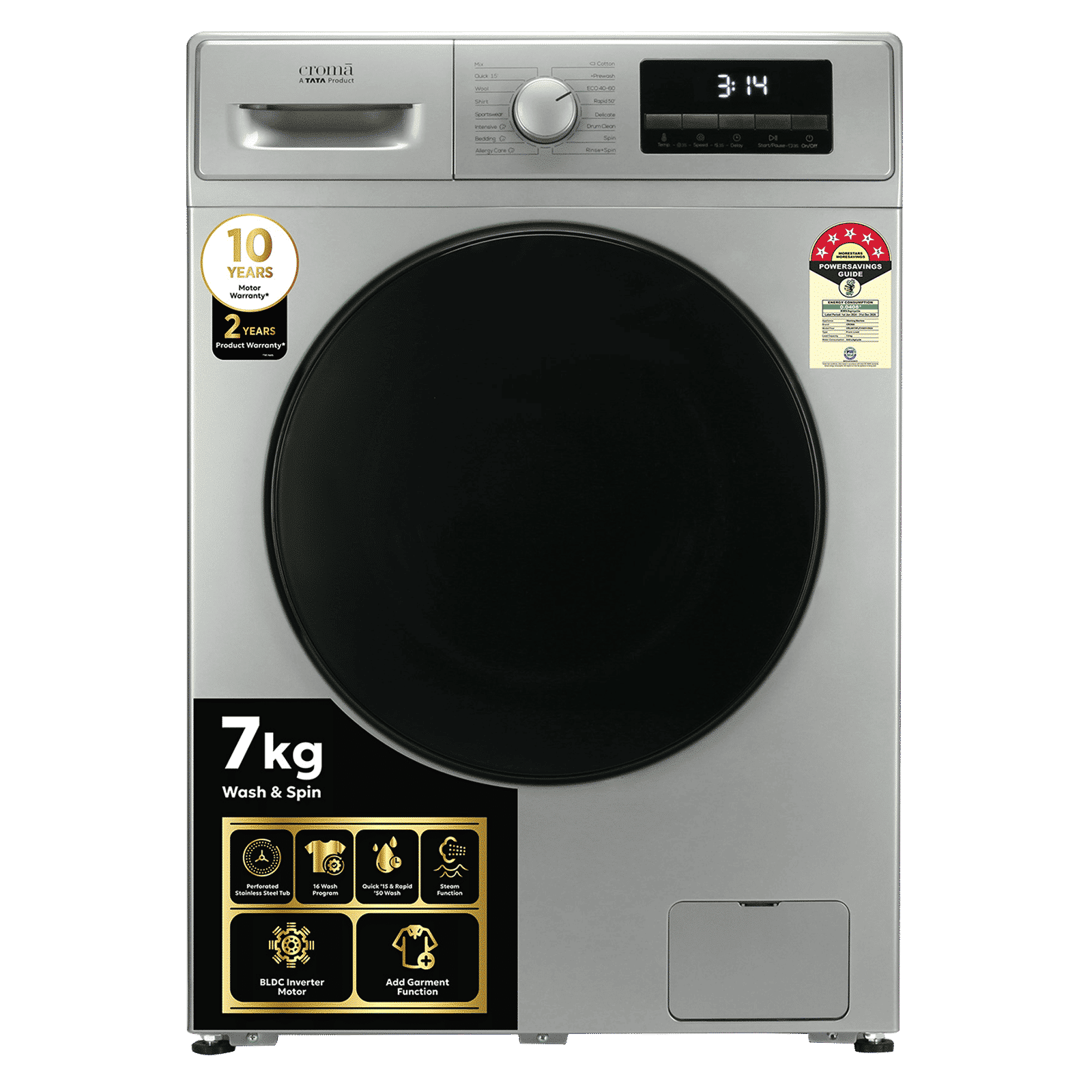 Croma 7 kg 5 Star Fully Automatic Front Load Washing Machine (CRLW070FLF316251, Silver Grey) Croma 7 kg 5 Star Fully Automatic Front Load Washing Machine (CRLW070FLF316251, Silver Grey)_1