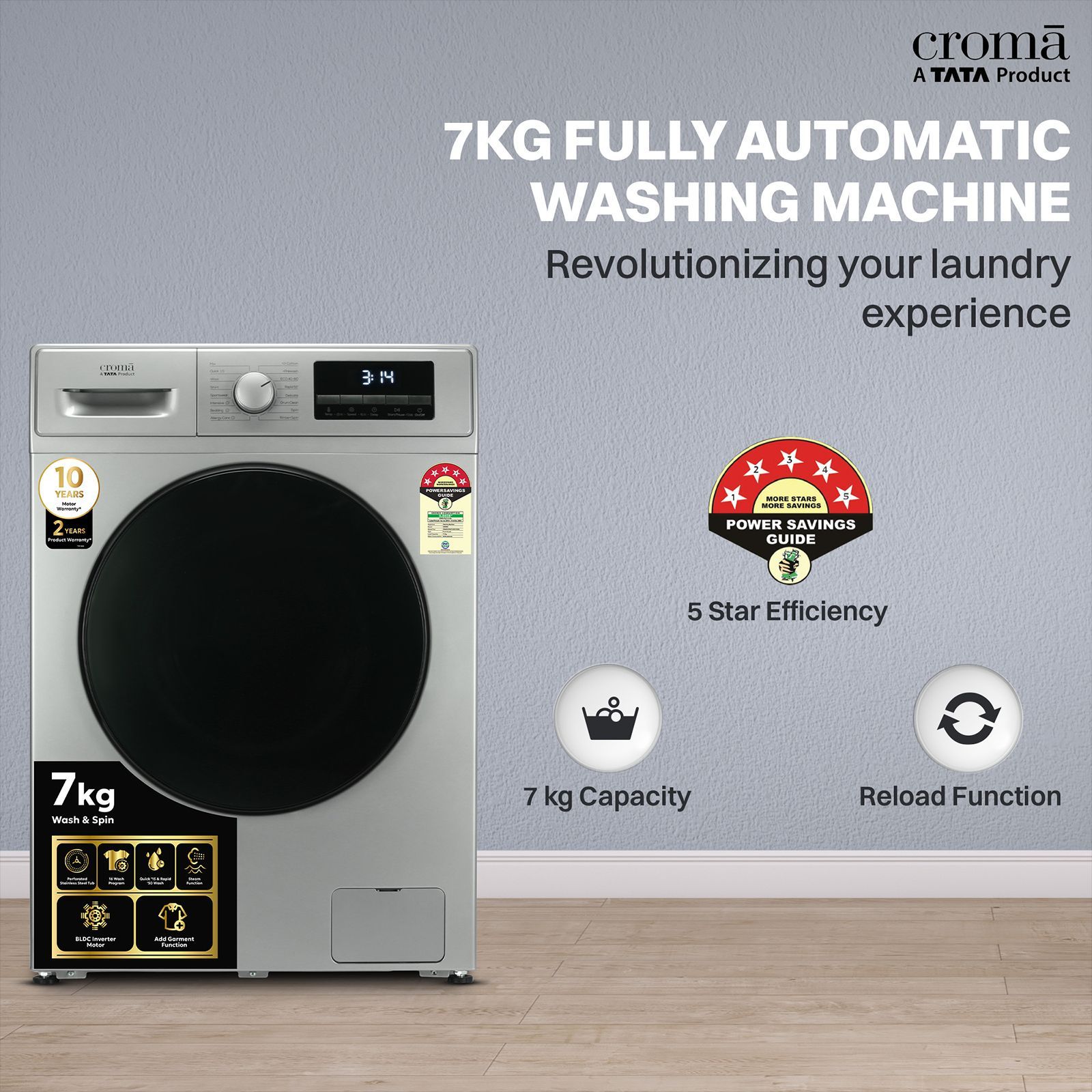 Croma 7 kg 5 Star Fully Automatic Front Load Washing Machine (CRLW070FLF316251, Silver Grey) Croma 7 kg 5 Star Fully Automatic Front Load Washing Machine (CRLW070FLF316251, Silver Grey)_13