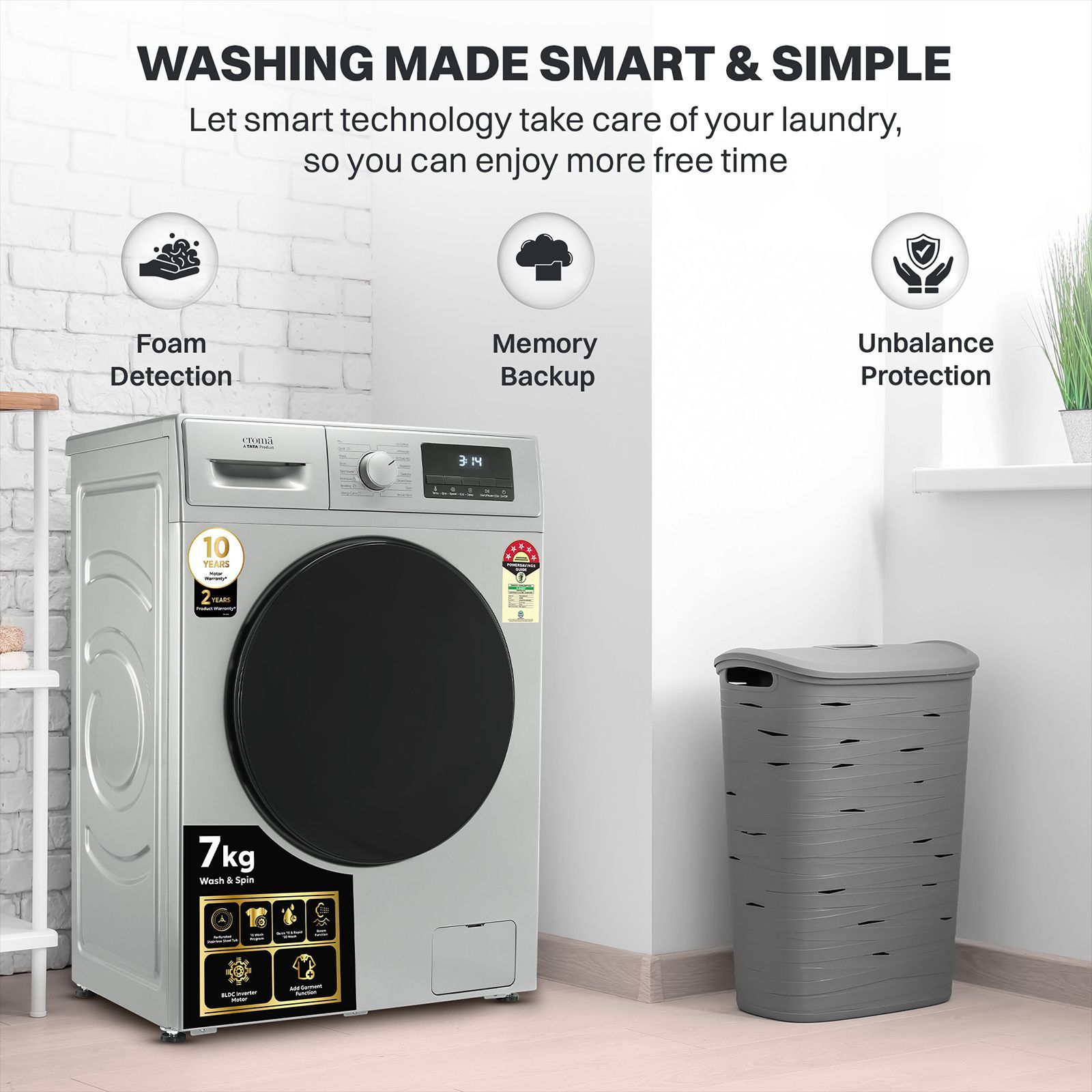 Croma 7 kg 5 Star Fully Automatic Front Load Washing Machine (CRLW070FLF316251, Silver Grey) Croma 7 kg 5 Star Fully Automatic Front Load Washing Machine (CRLW070FLF316251, Silver Grey)_15