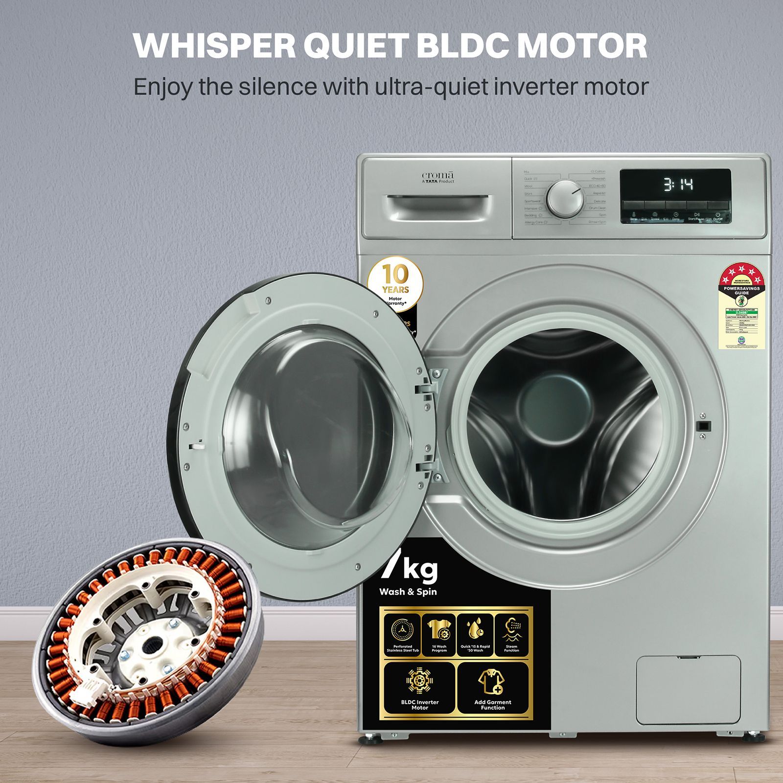 Croma 7 kg 5 Star Fully Automatic Front Load Washing Machine (CRLW070FLF316251, Silver Grey) Croma 7 kg 5 Star Fully Automatic Front Load Washing Machine (CRLW070FLF316251, Silver Grey)_16