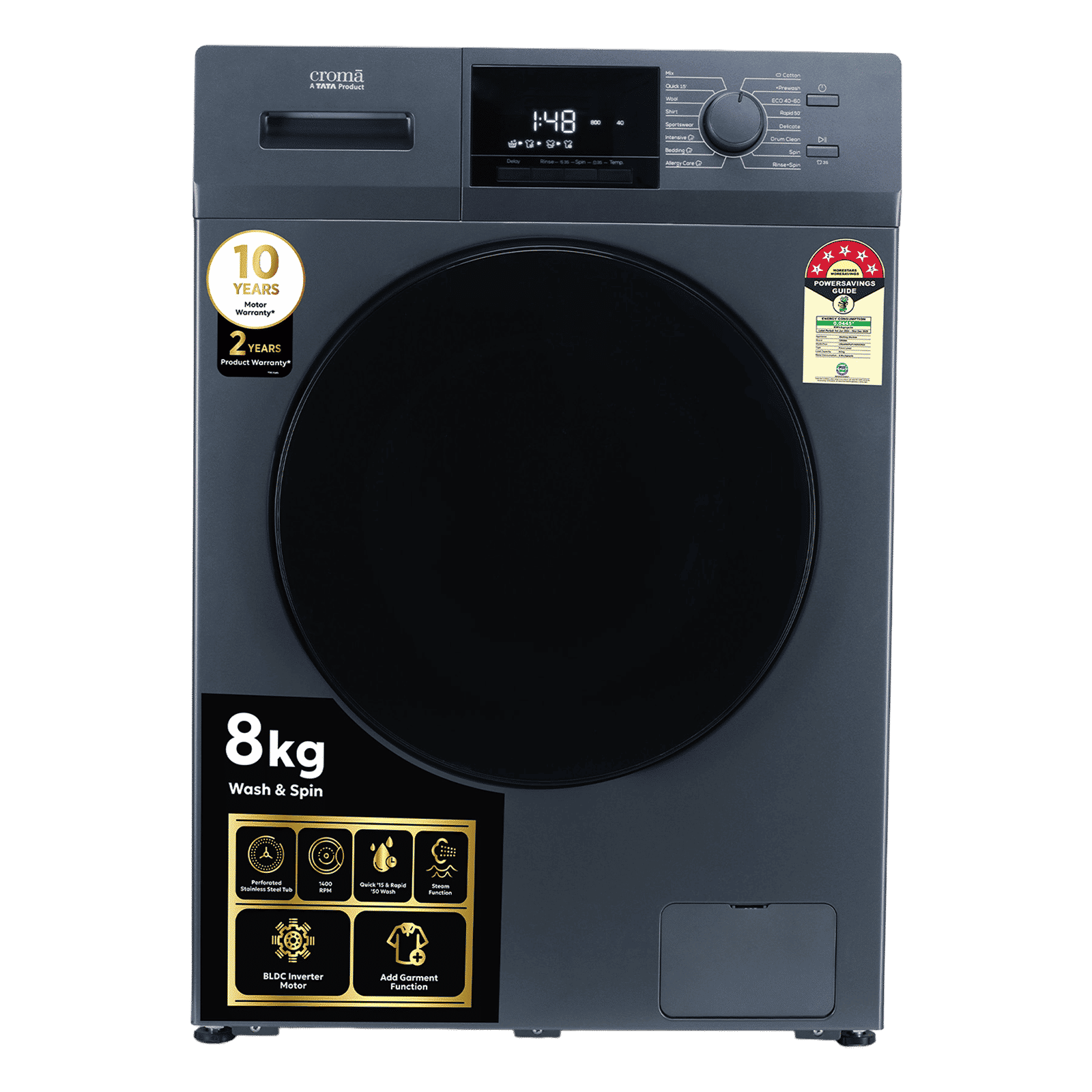 Croma 8 kg 5 Star Inverter Fully Automatic Front Load Washing Machine (CRLW080FLF316252, BLDC Invertor Motor, Polar Blue) Croma 8 kg 5 Star Inverter Fully Automatic Front Load Washing Machine (CRLW080FLF316252, BLDC Invertor Motor, Polar Blue)_1