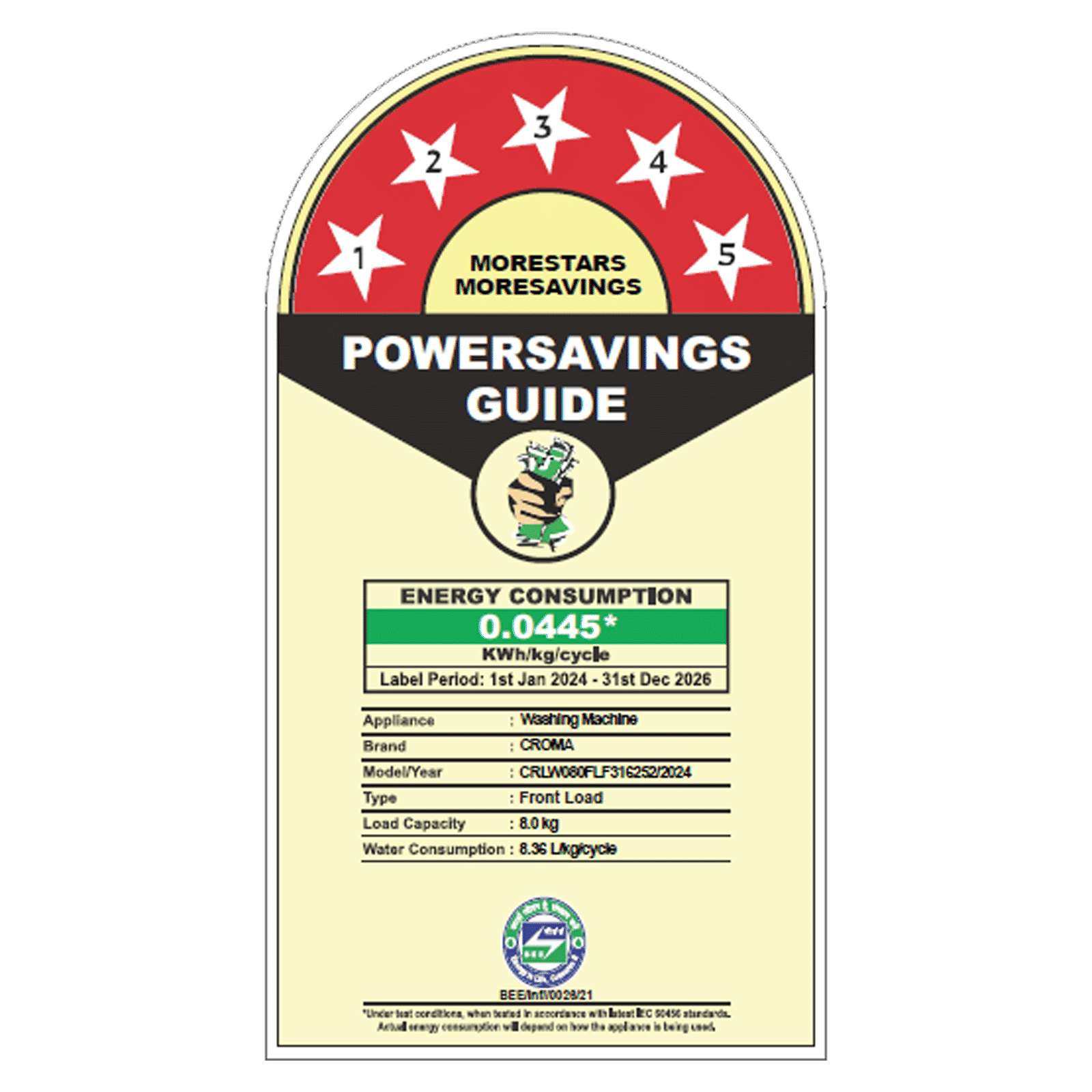 Croma 8 kg 5 Star Inverter Fully Automatic Front Load Washing Machine (CRLW080FLF316252, BLDC Invertor Motor, Polar Blue) Croma 8 kg 5 Star Inverter Fully Automatic Front Load Washing Machine (CRLW080FLF316252, BLDC Invertor Motor, Polar Blue)_10