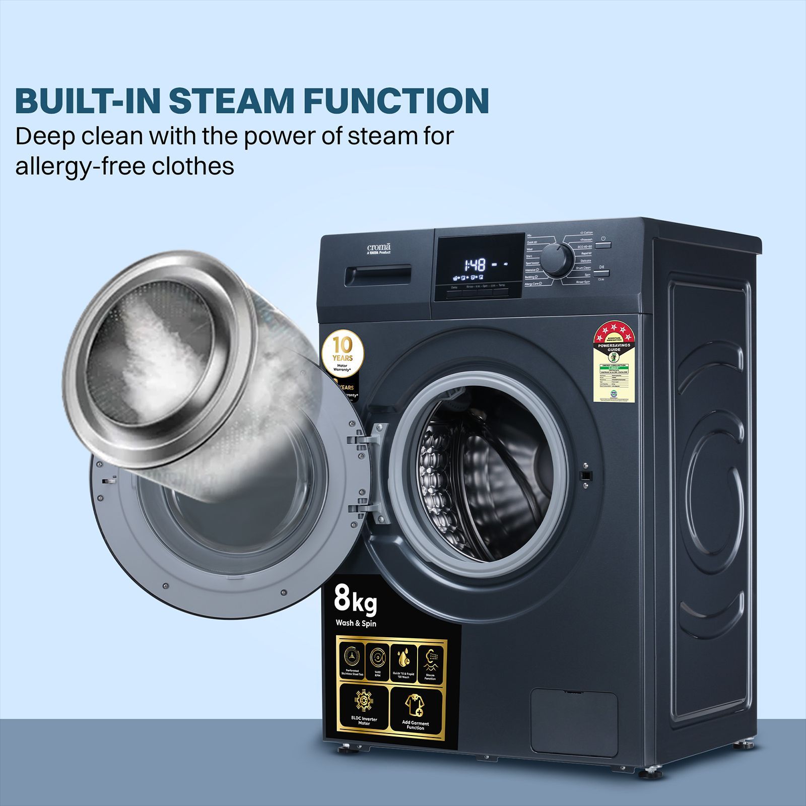Croma 8 kg 5 Star Inverter Fully Automatic Front Load Washing Machine (CRLW080FLF316252, BLDC Invertor Motor, Polar Blue) Croma 8 kg 5 Star Inverter Fully Automatic Front Load Washing Machine (CRLW080FLF316252, BLDC Invertor Motor, Polar Blue)_14