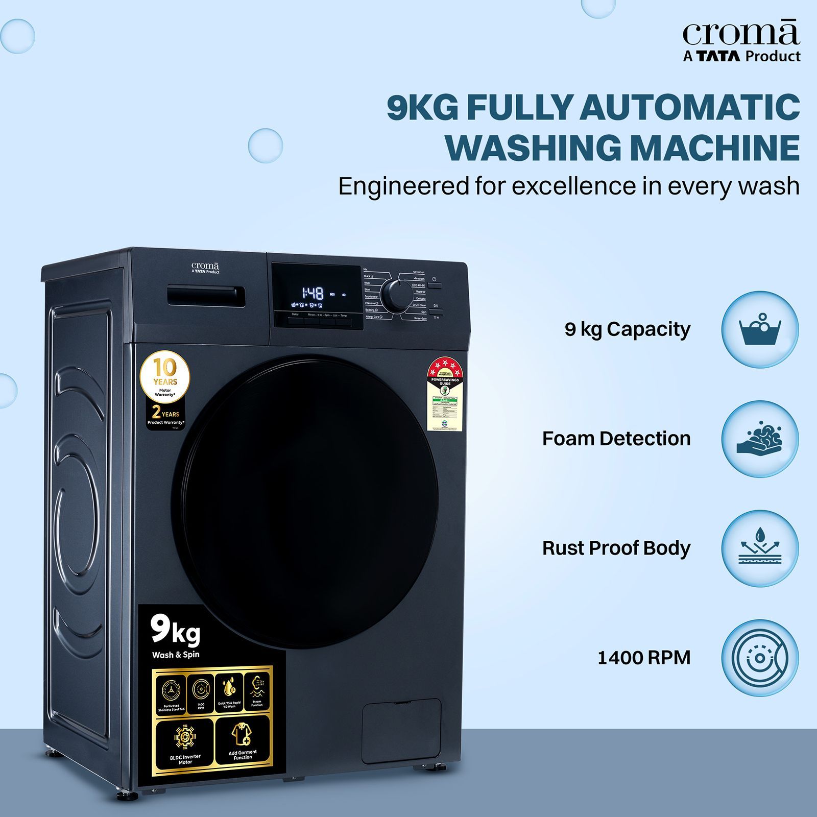 Croma 9 kg 5 Star Inverter Fully Automatic Front Load Washing Machine (CRLW090FLF316253, BLDC Invertor Motor, Polar Blue) Croma 9 kg 5 Star Inverter Fully Automatic Front Load Washing Machine (CRLW090FLF316253, BLDC Invertor Motor, Polar Blue)_11