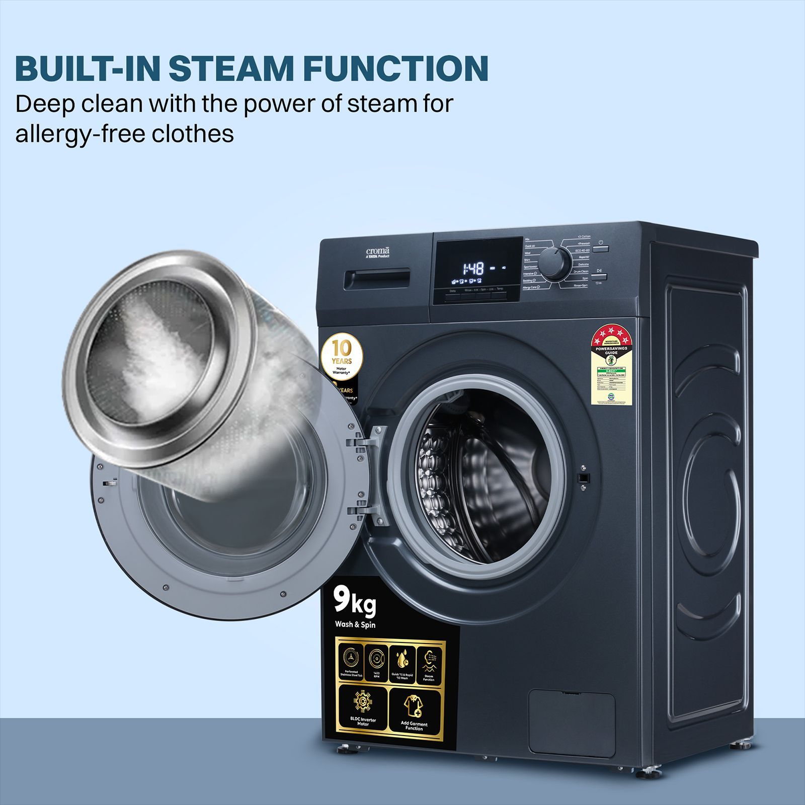 Croma 9 kg 5 Star Inverter Fully Automatic Front Load Washing Machine (CRLW090FLF316253, BLDC Invertor Motor, Polar Blue) Croma 9 kg 5 Star Inverter Fully Automatic Front Load Washing Machine (CRLW090FLF316253, BLDC Invertor Motor, Polar Blue)_13