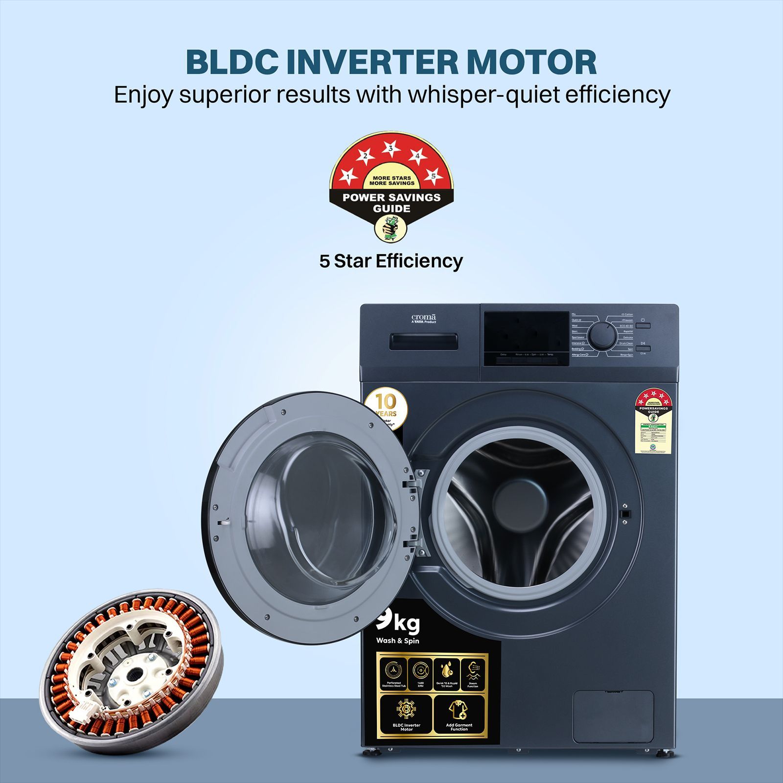 Croma 9 kg 5 Star Inverter Fully Automatic Front Load Washing Machine (CRLW090FLF316253, BLDC Invertor Motor, Polar Blue) Croma 9 kg 5 Star Inverter Fully Automatic Front Load Washing Machine (CRLW090FLF316253, BLDC Invertor Motor, Polar Blue)_15
