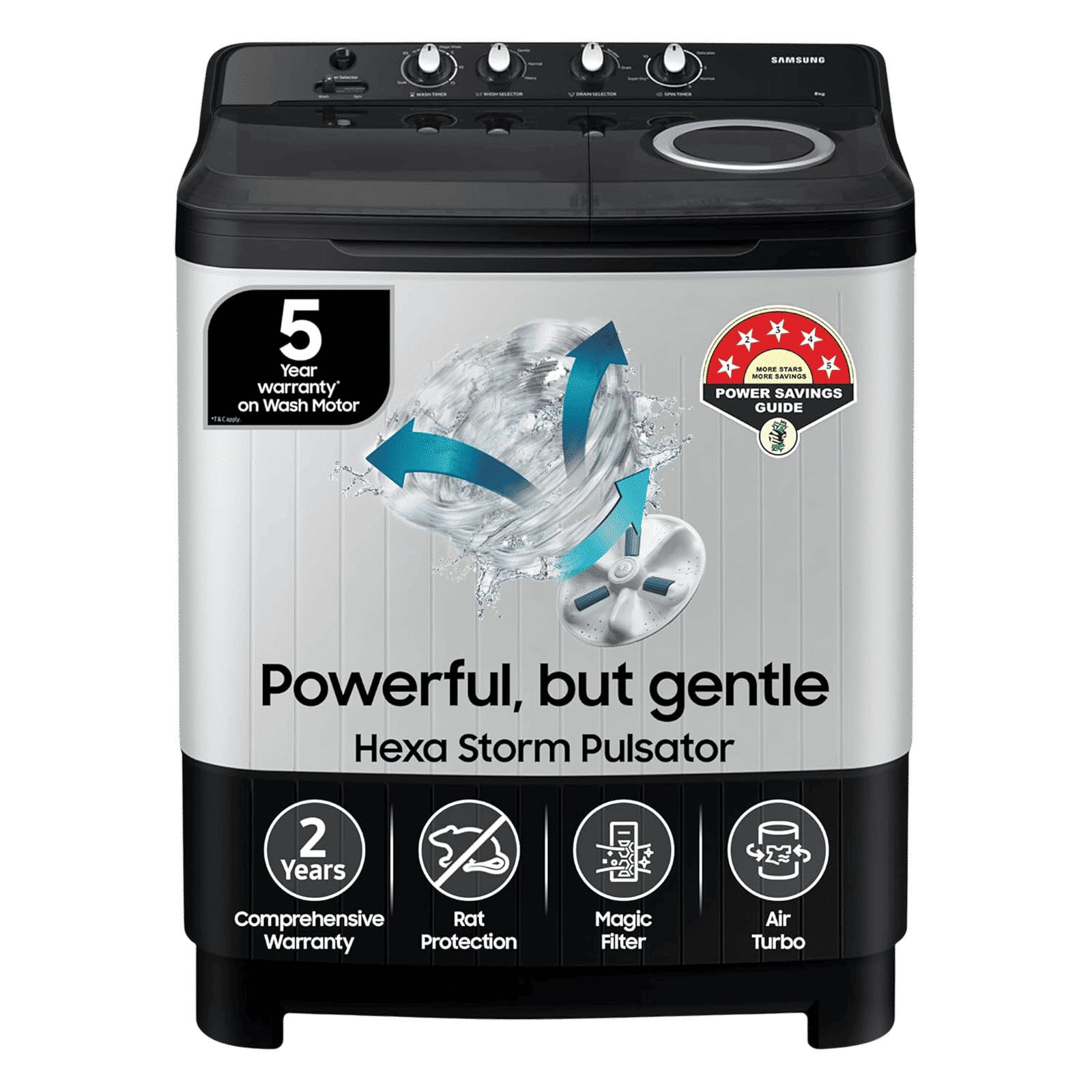 SAMSUNG 8 kg 5 Star Semi Automatic Washing Machine with Magic Filter (WT80C4200GG/TL, Dark Grey)_1