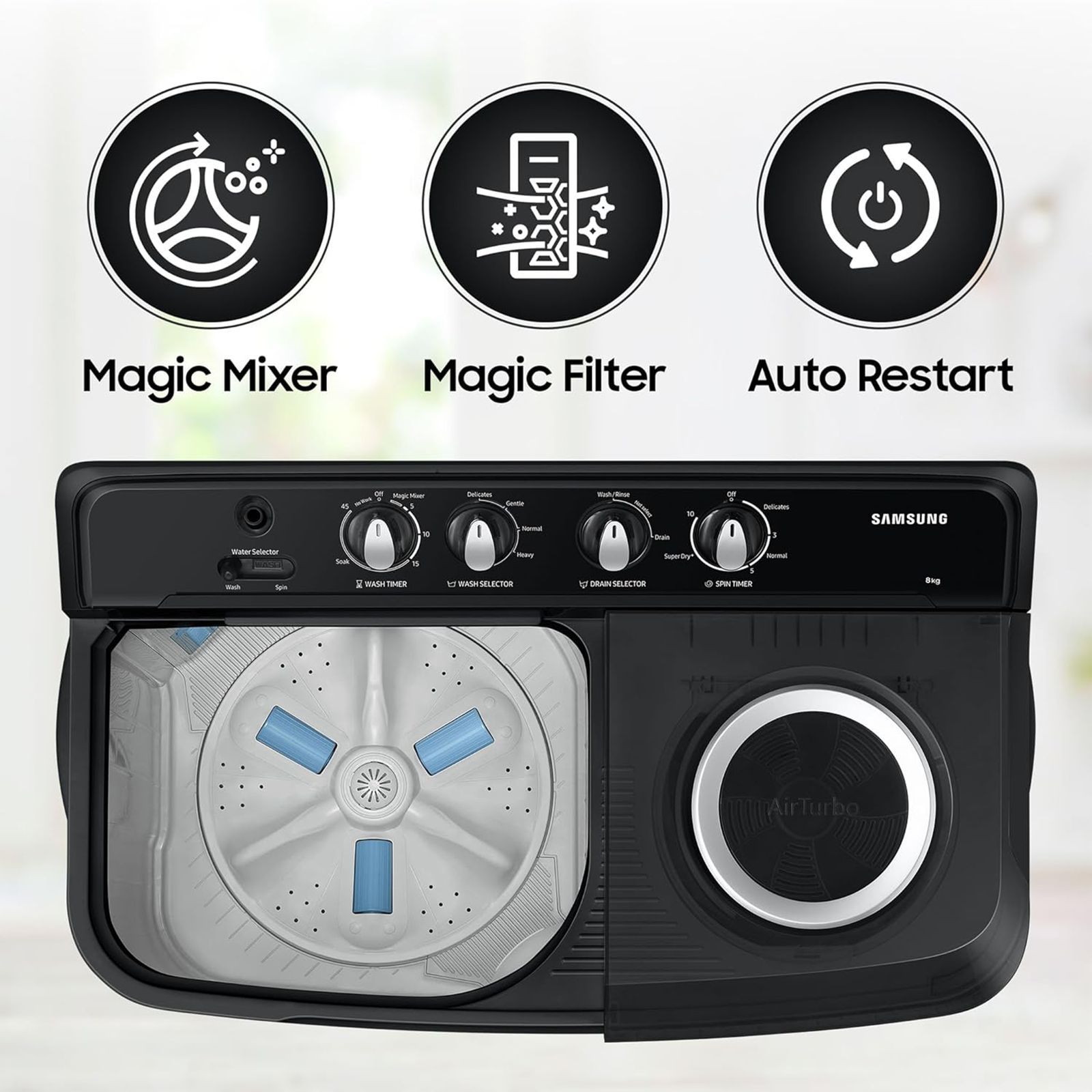 SAMSUNG 8 kg 5 Star Semi Automatic Washing Machine with Magic Filter (WT80C4200GG/TL, Dark Grey)_16