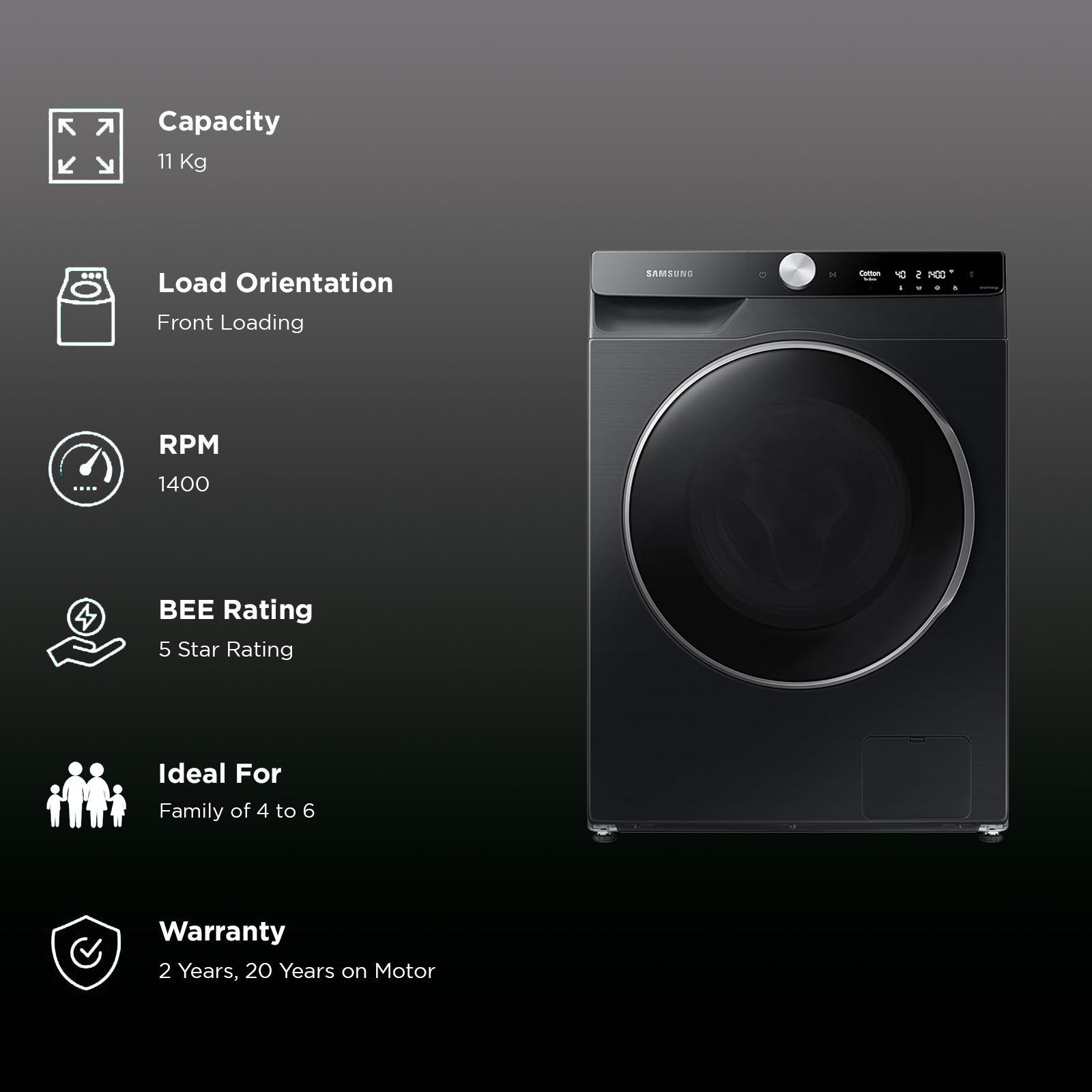 SAMSUNG 11 kg 5 Star Wi-Fi Inverter Fully Automatic Front Load Washing Machine (WW11CGP44DSBTL, Bubble Technology, Black Caviar)_2