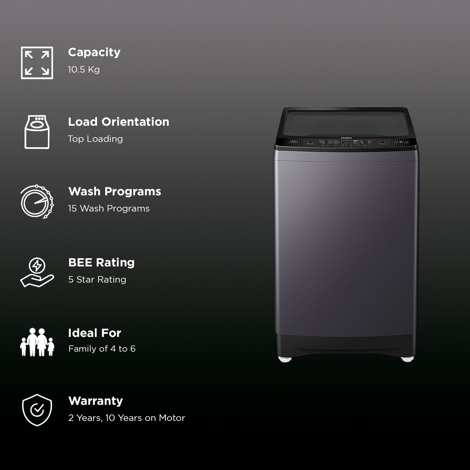 Haier 10.5 kg 5 Star Fully Automatic Top Load Washing Machine (HWM105-826S6, Oceanus Wave Drum, Starry Silver)_2