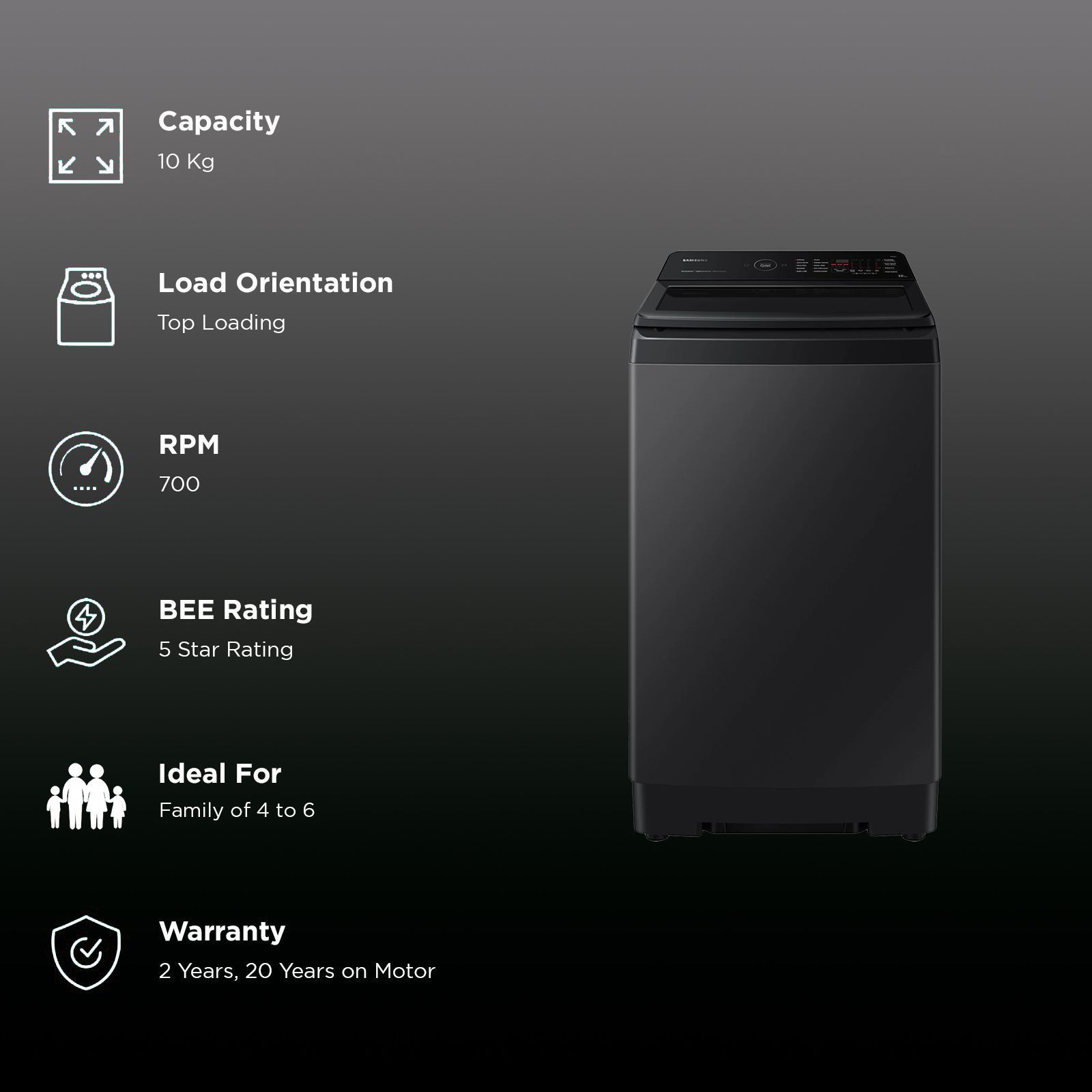 SAMSUNG 10 kg 5 Star Wi-Fi Inverter Fully Automatic Top Load Washing Machine (WA10BG4546BVTL, Digital Inverter Technology, Black Caviar)_2