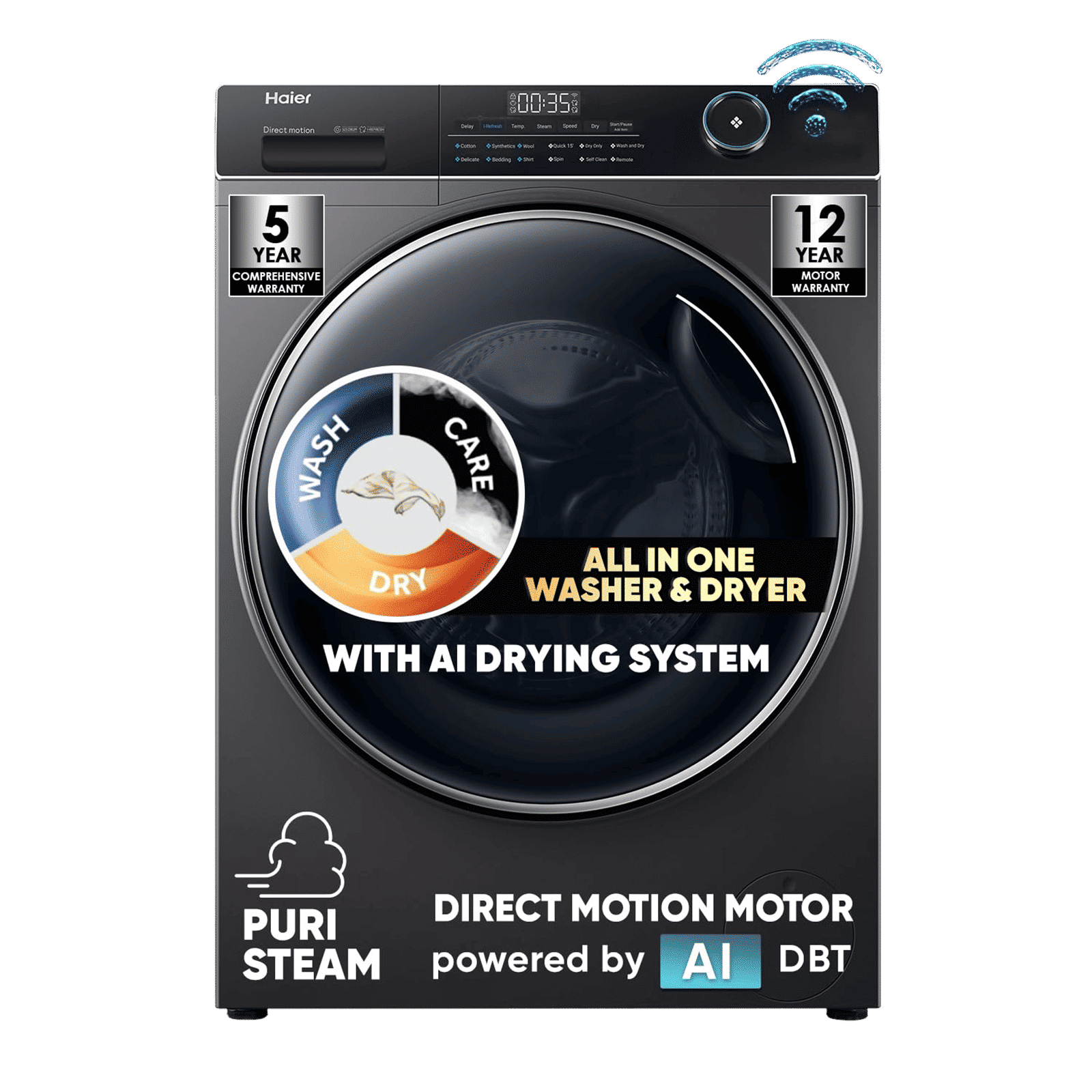 Haier 10.5 kg 5 Star Fully Automatic Front Load Washing Machine (HW105-B14959S8U1, Pillow Shape Drum, Dark Jade Silver)_1