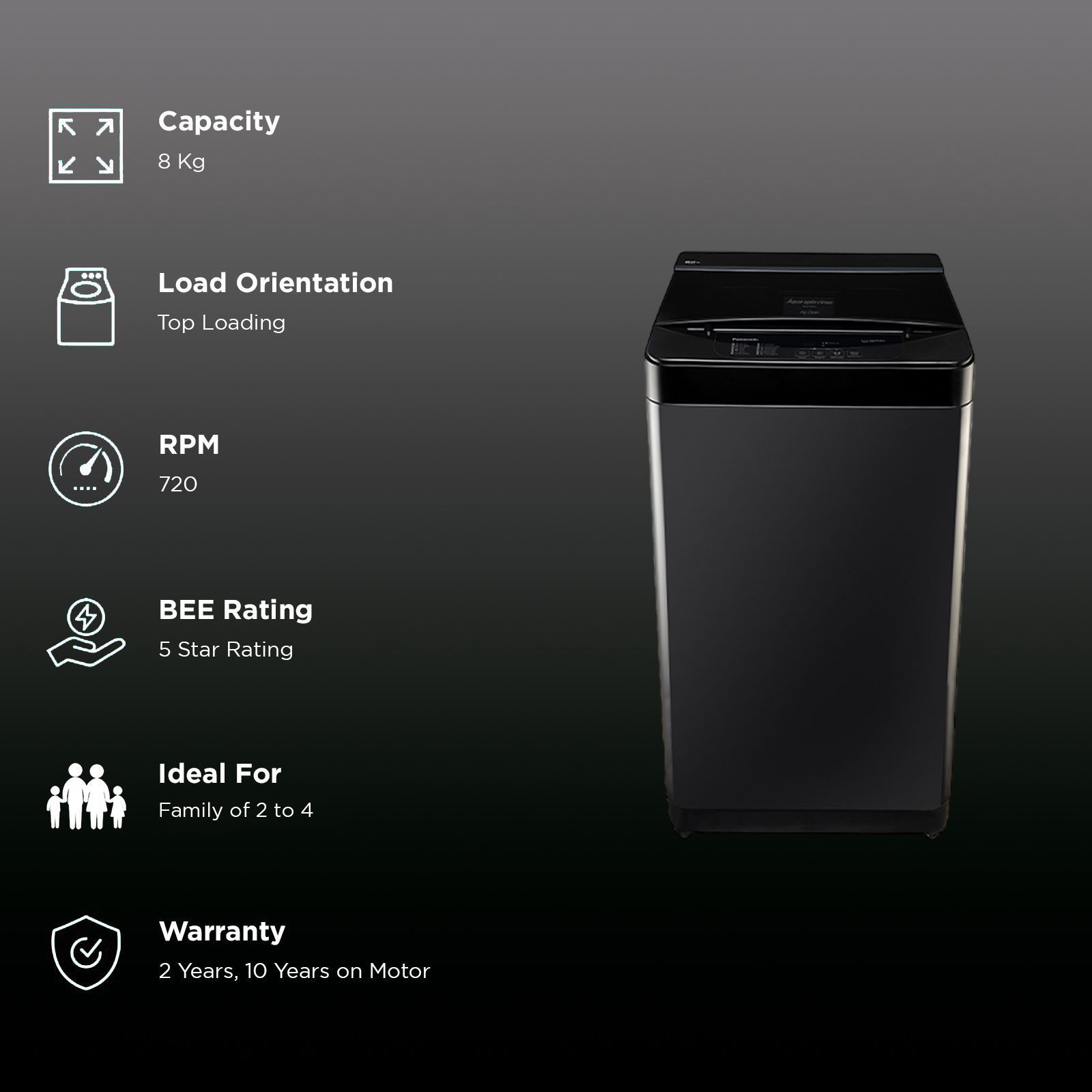 Panasonic 8 kg 5 Star Fully Automatic Top Load Washing Machine (NA-F80C2PRB, Drynamic Spin, Pure Black)_2