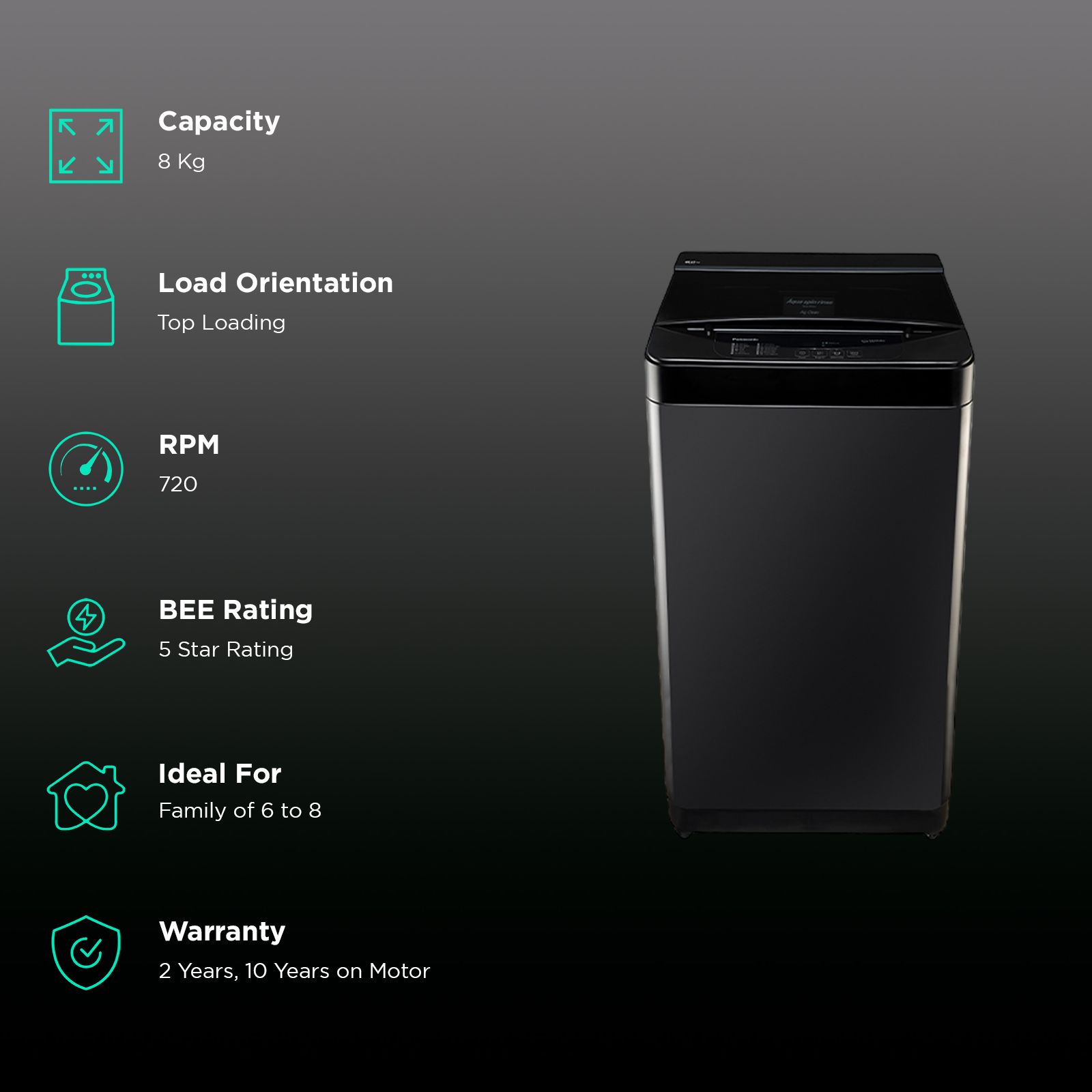 Panasonic 8 kg 5 Star Fully Automatic Top Load Washing Machine (NA-F80C2PRB, Drynamic Spin, Pure Black)_2