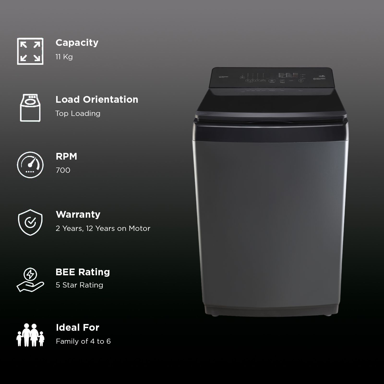 Panasonic 11 kg 5 Star Wi-Fi Fully Automatic Top Load Washing Machine (NA-F110VD1BB, Weather Alert & Recommendation, Black Silver)_2