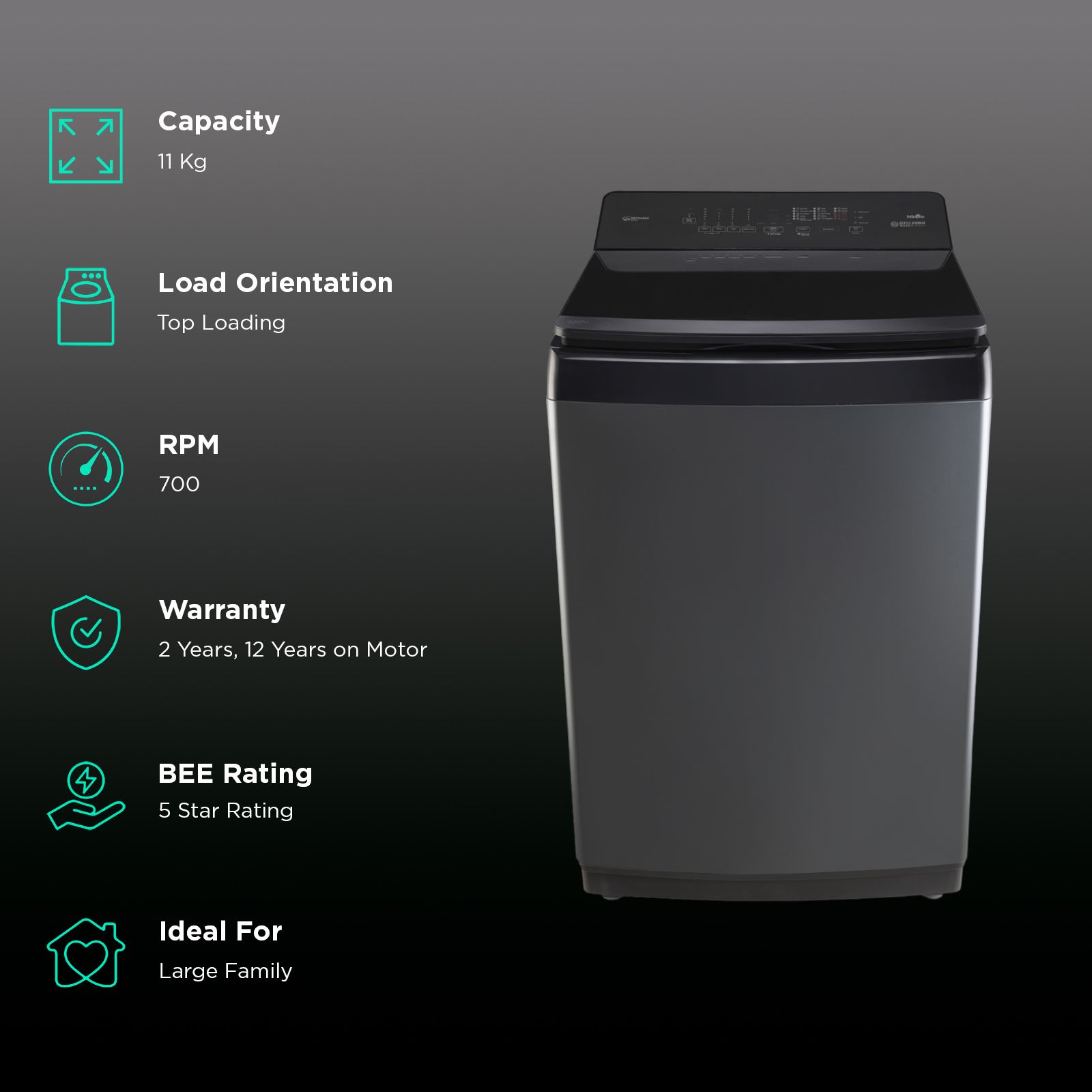 Panasonic 11 kg 5 Star Wi-Fi Fully Automatic Top Load Washing Machine (NA-F110VD1BB, Weather Alert & Recommendation, Black Silver)_2