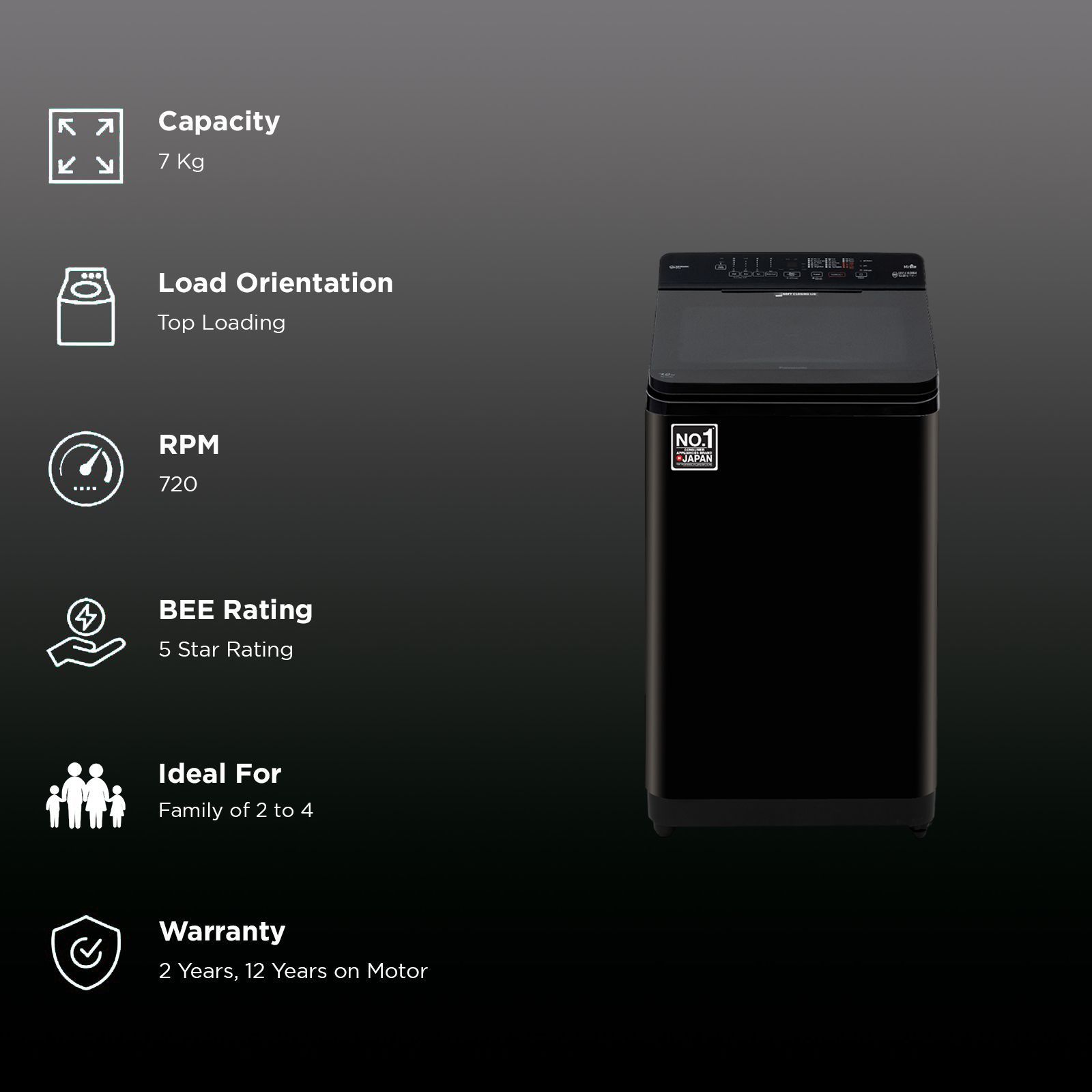 Panasonic 7 kg 5 Star Wi-Fi Fully Automatic Top Load Washing Machine (NA-F70V11PRB, Weather Alert & Recommendation, Jet Black)_2