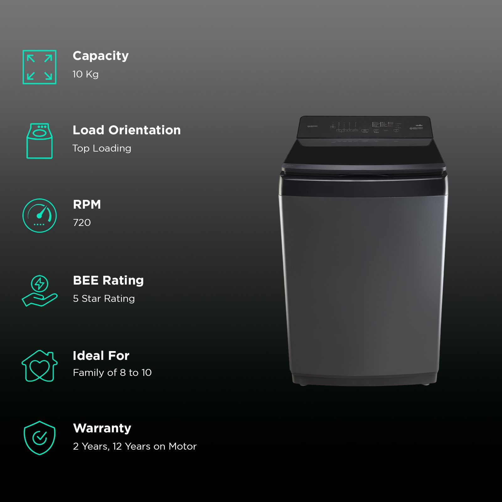 Panasonic 10 kg 5 Star Wi-Fi Fully Automatic Top Load Washing Machine (NA-F100VD1BB, Weather Alert & Recommendation, Black Silver)_2