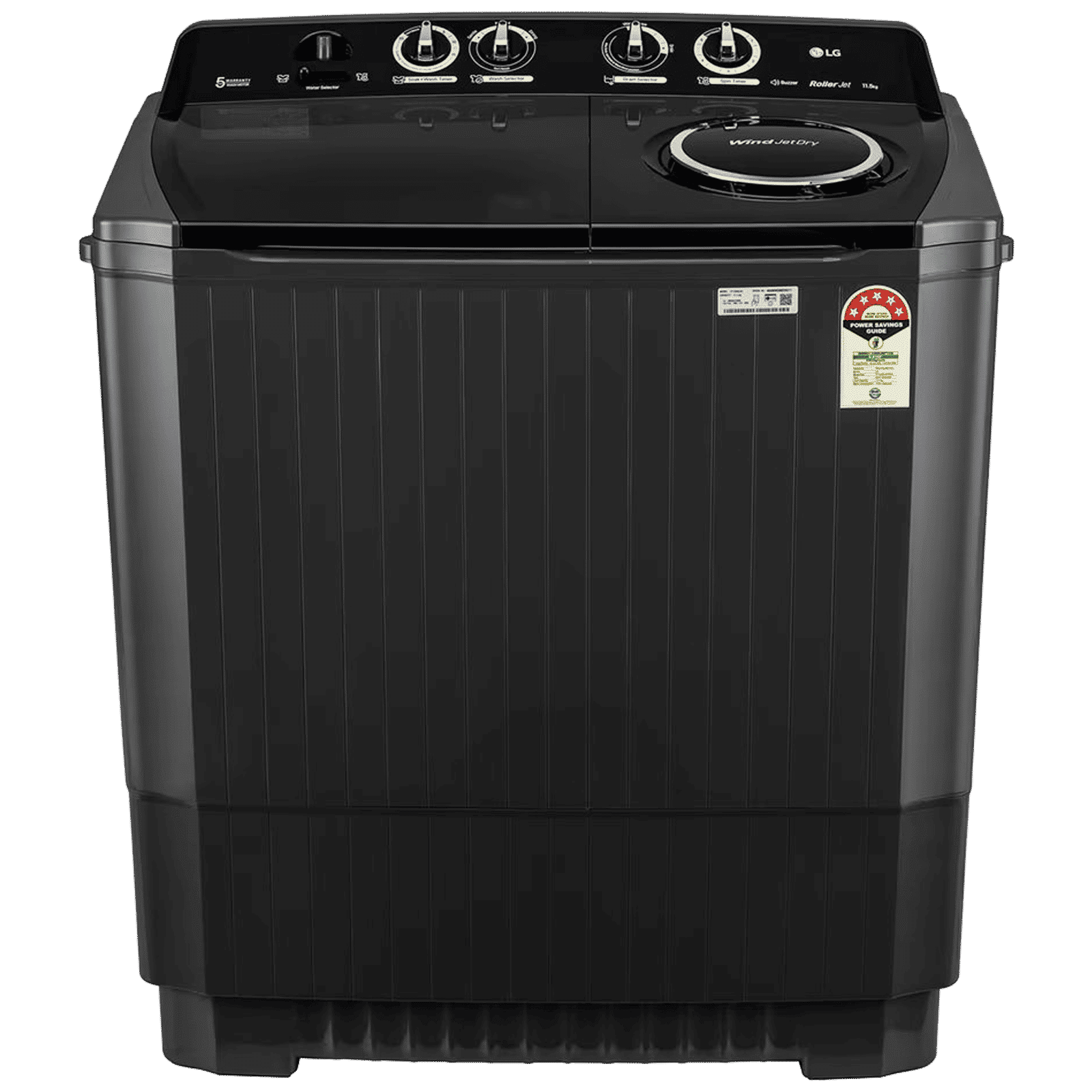 LG 11.5 kg 5 Star Semi Automatic Washing Machine with Wind Jet Dry Technology (P115ASLAZ, Full Black)_1