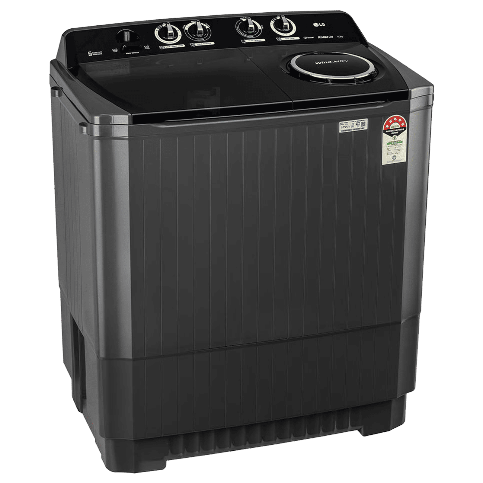 LG 11.5 kg 5 Star Semi Automatic Washing Machine with Wind Jet Dry Technology (P115ASLAZ, Full Black)_5