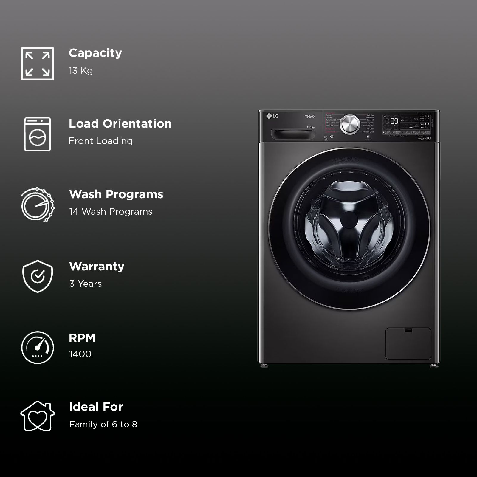 LG 13 kg Wi-Fi Inverter Fully Automatic Front Load Washing Machine (FHD1308STB, AI Direct Drive, Black)_2