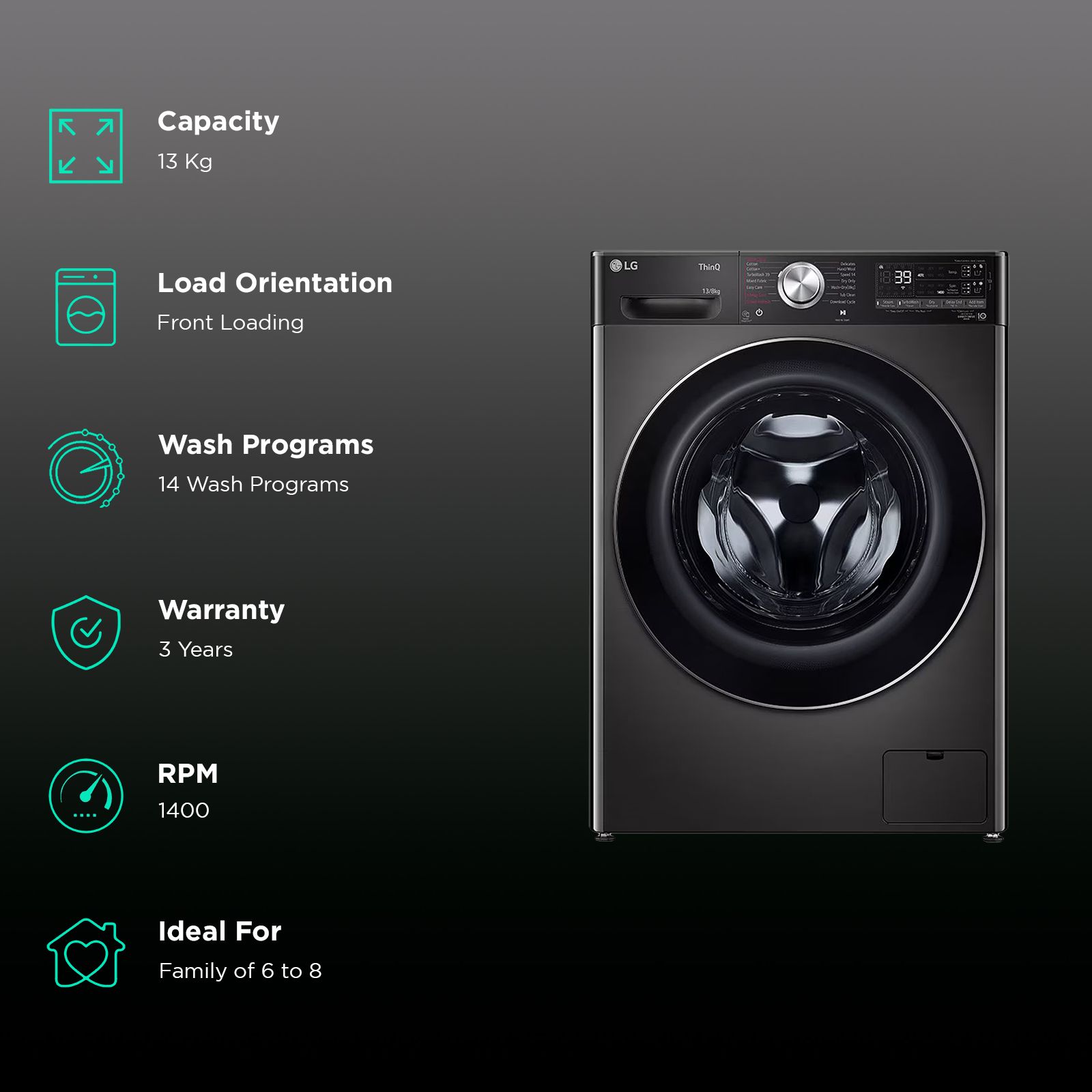 LG 13 kg Wi-Fi Inverter Fully Automatic Front Load Washing Machine (FHD1308STB, AI Direct Drive, Black) LG 13 kg Wi-Fi Inverter Fully Automatic Front Load Washing Machine (FHD1308STB, AI Direct Drive, Black)_2
