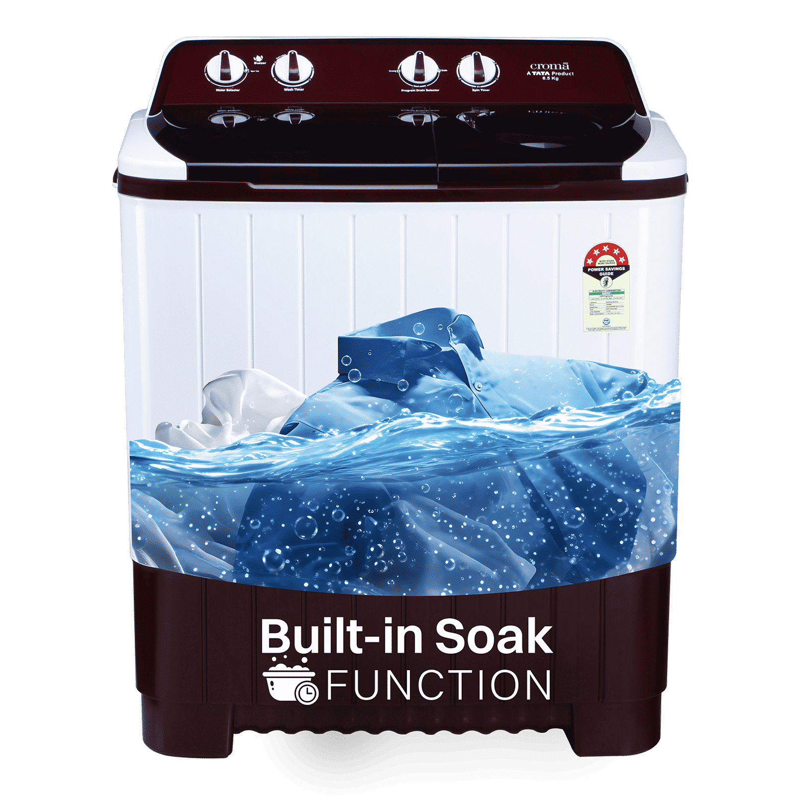 Croma 6.5 kg 5 Star Semi Automatic Washing Machine with Built-in Soak Function (2025 Model, Burgundy)_1