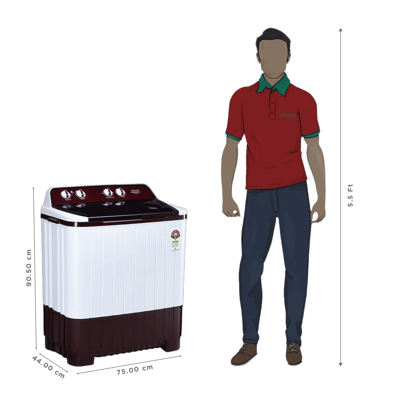 Croma 6.5 kg 5 Star Semi Automatic Washing Machine with Built-in Soak Function (2025 Model, Burgundy)_3